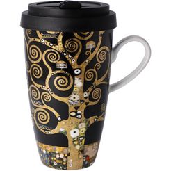 goebel coffee-to-go-beker gustav klimt - "de levensboom" van porselein met een afneembare deksel, 500 ml zwart