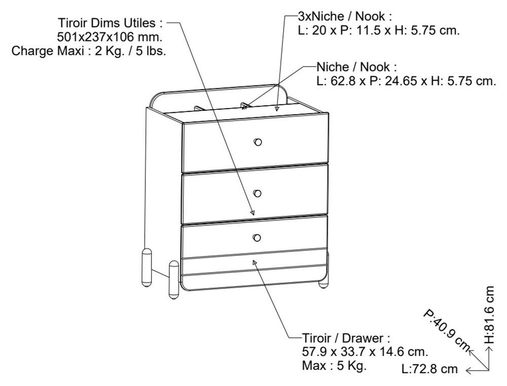 Demeyere GROUP Lade Edaj Commode 3 lades eik/wit