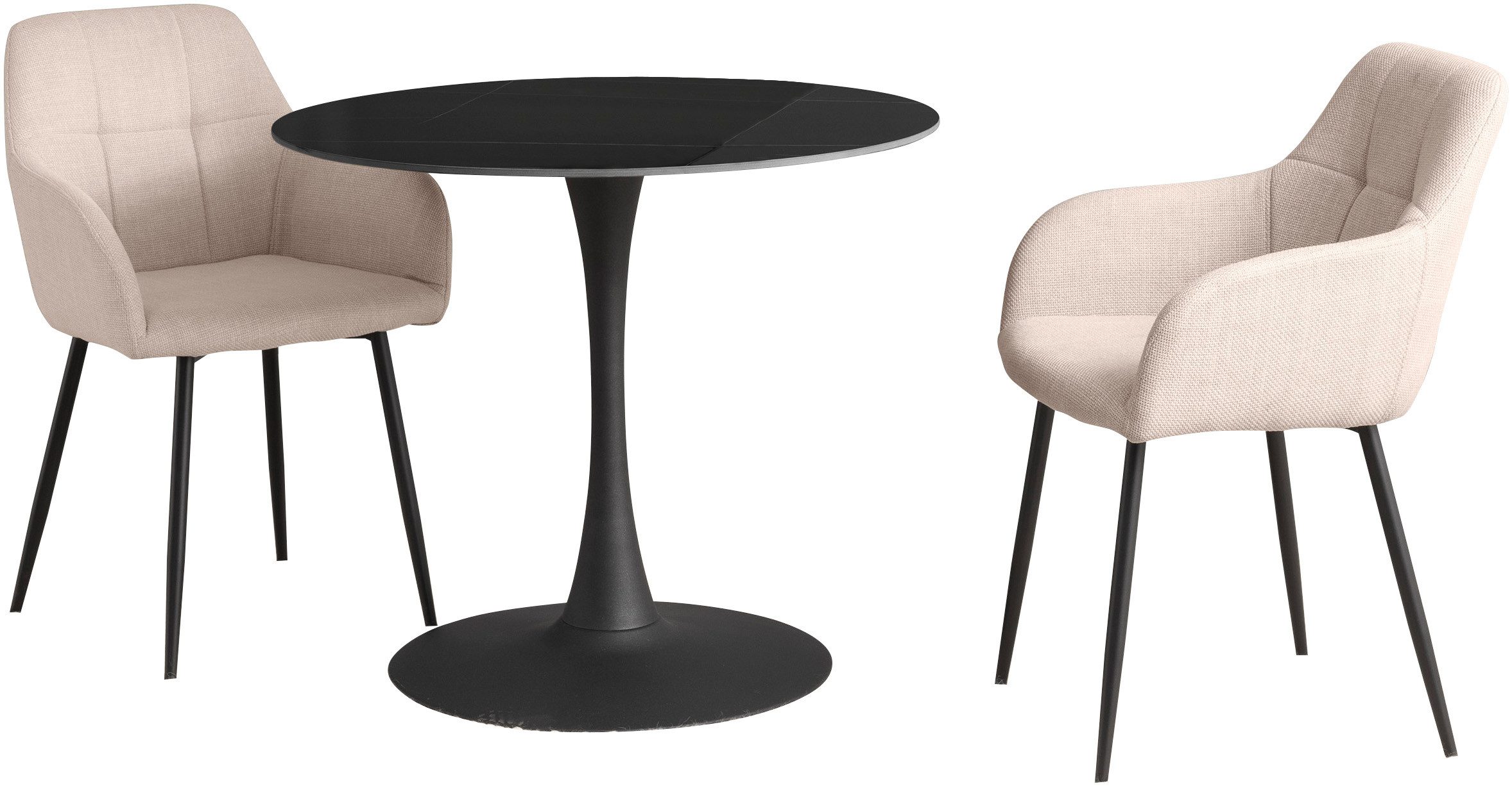 HELA Eethoek MOSEL Tafel 90x75 cm, ronde plaat, gesinterde steen, armleuningsstoel (3-delig)