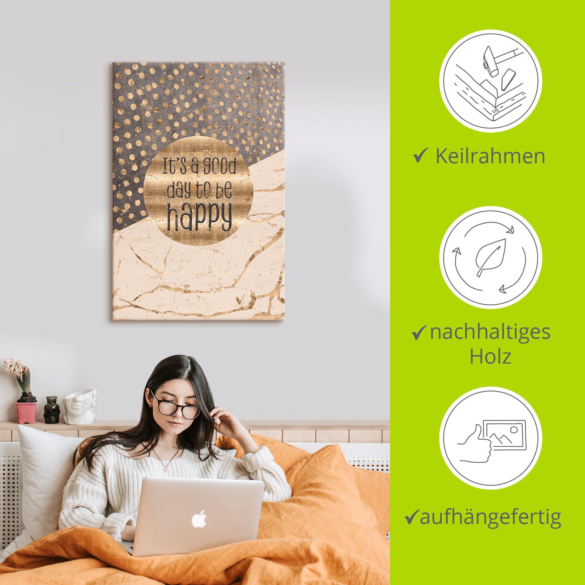 Artland Artprint Een goede dag om gelukkig te zijn als artprint van aluminium, artprint voor buiten, artprint op linnen, poster, muursticker