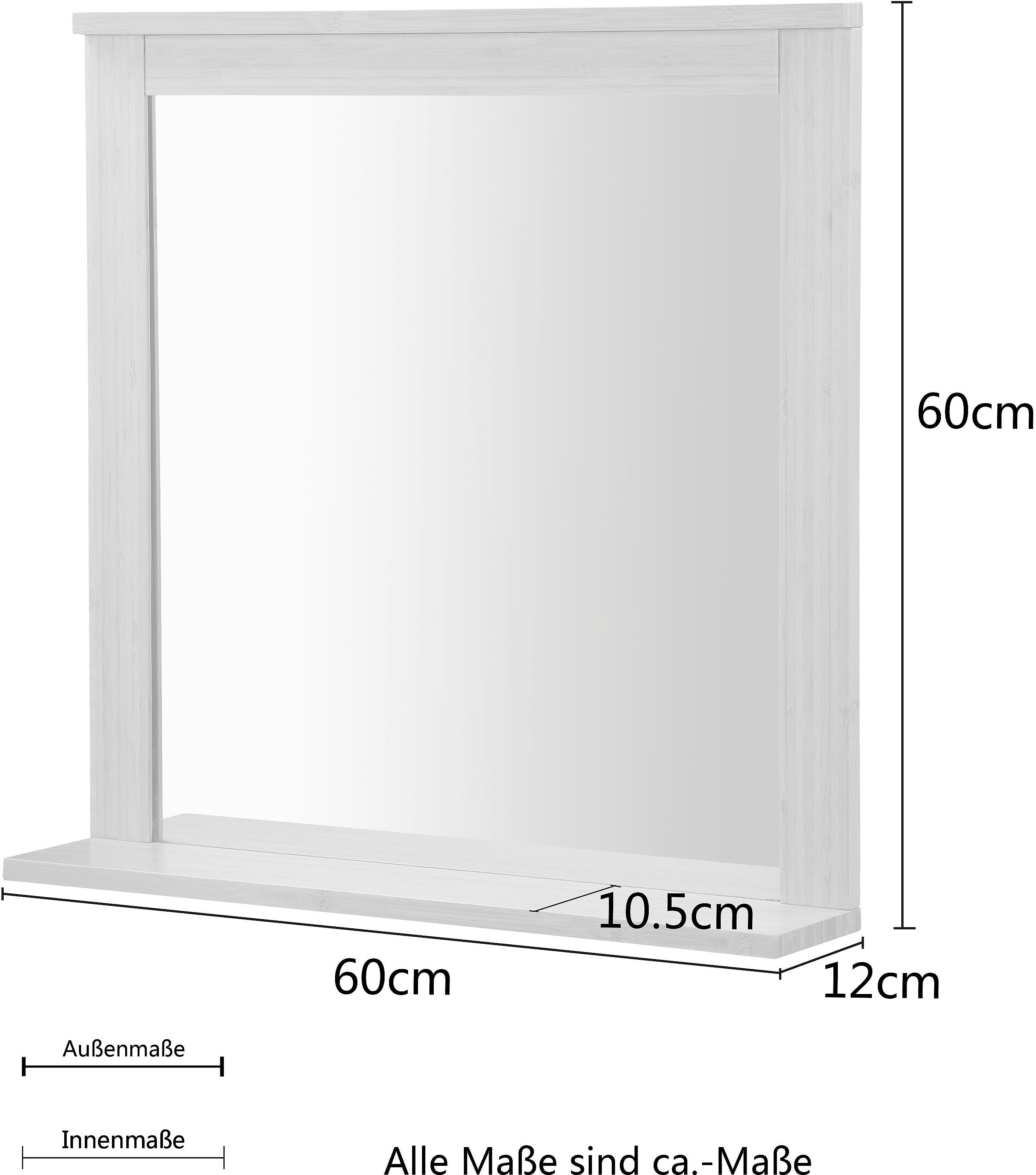 welltime Badspiegel Bali ecru badkamerspiegel spiegelkast Spiegel met planchet rek bamboe breedte 60 cm