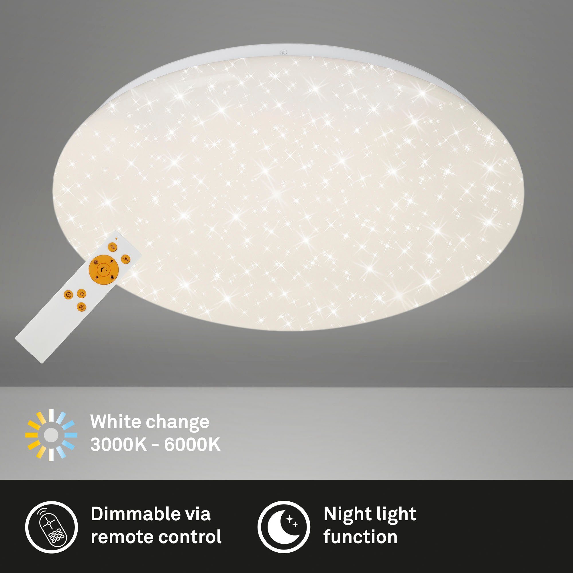 Briloner Leuchten Led-plafondlamp 3367216 VERB Sterrenhemel, 38x6,5 cm, wit, 23W, woonkamer, slaapkamer, keuken