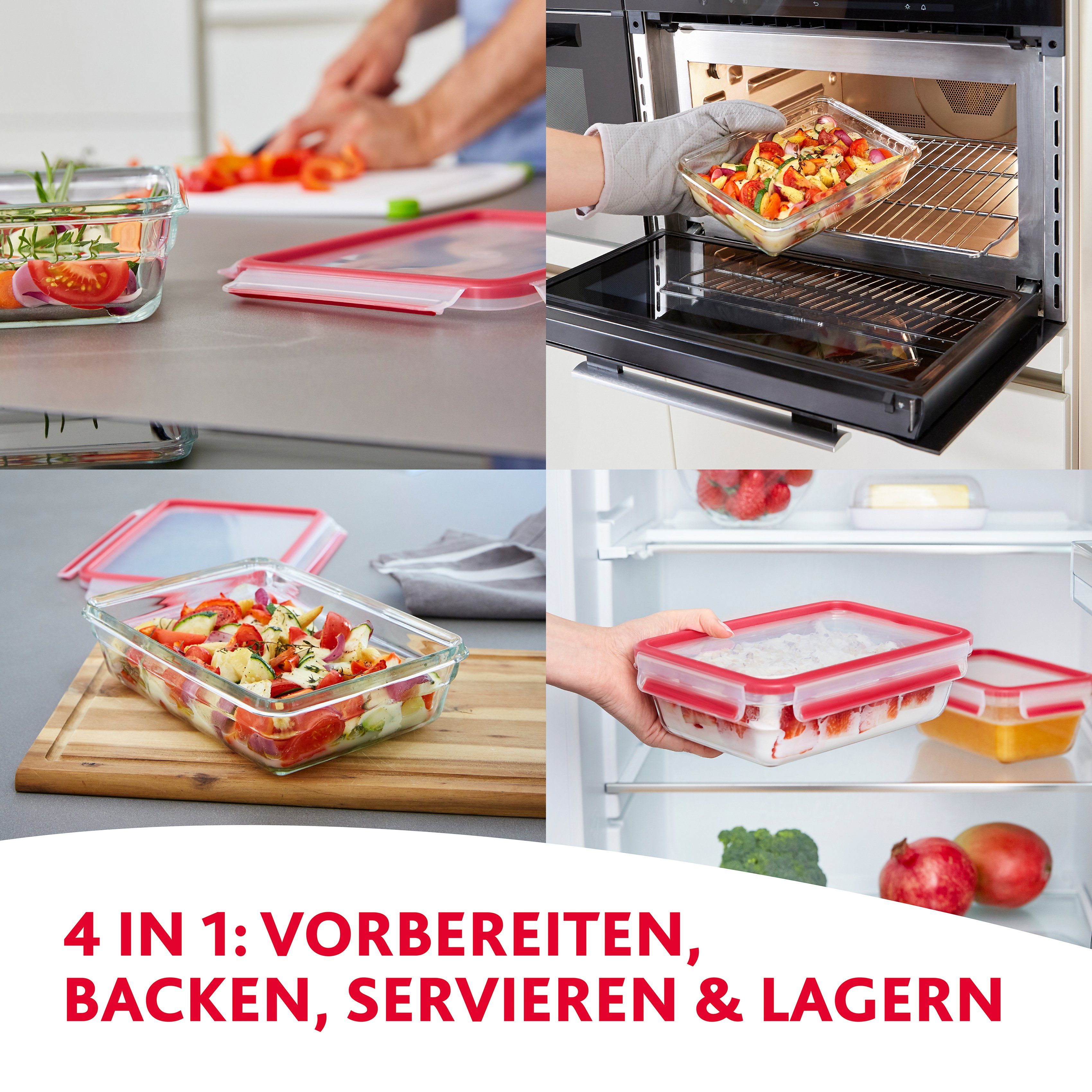 Emsa Vershoudtrommel Clip&Close, Made in Germany oven-, vriesbestendig, magnetrongeschikt(4 blikken met deksel) (4-delig)