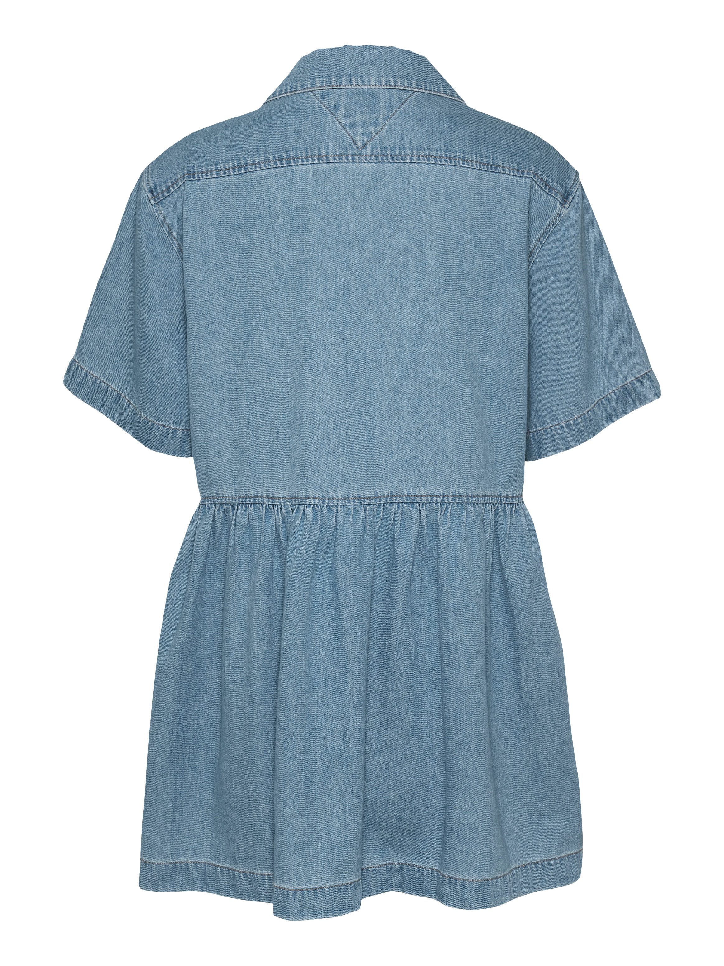 TOMMY Jeans jurk TJW LT DENIM DRESS EXT in mini-lengte, met logo-borduursel, in blauwe was