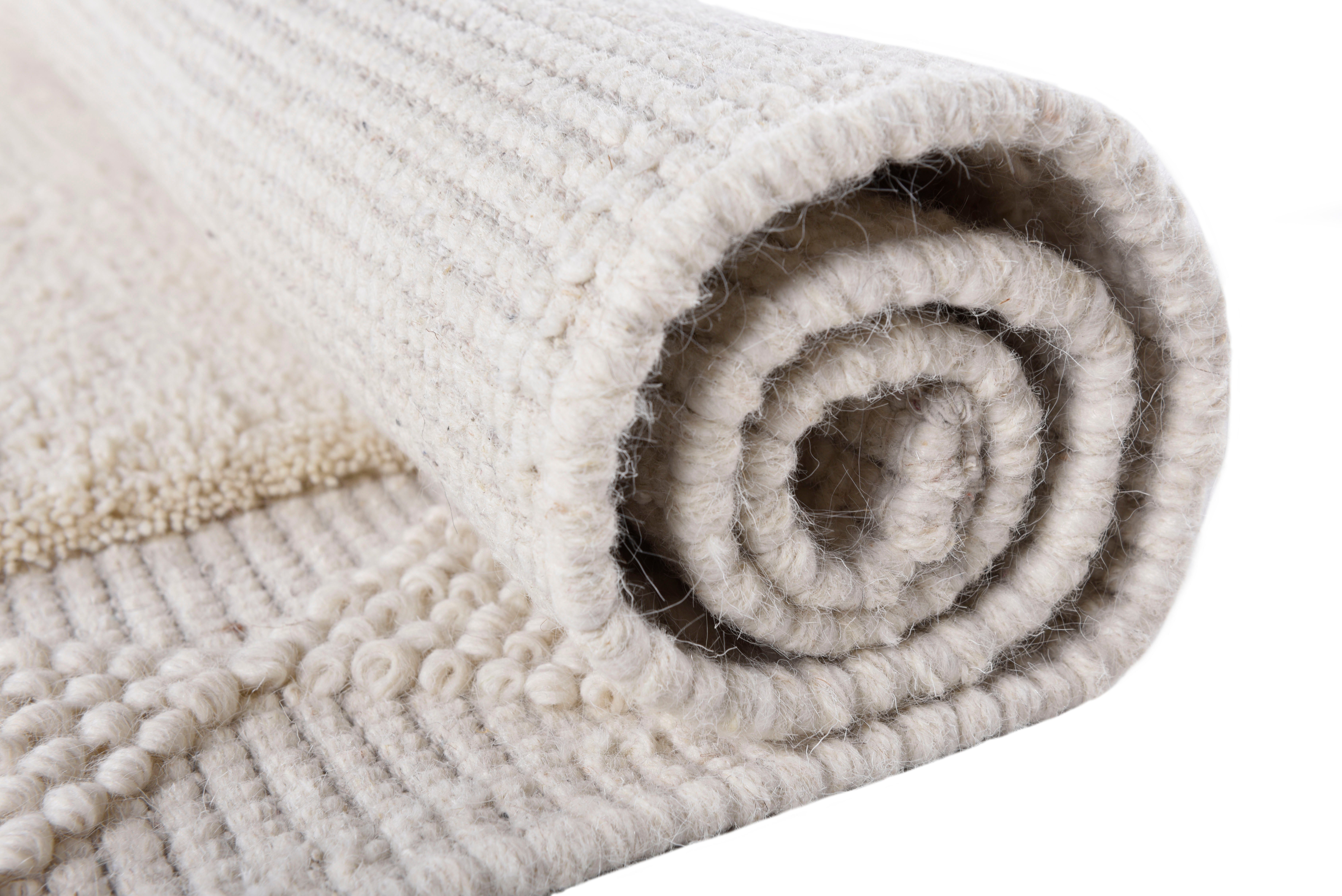 THEKO Wollen kleed Bergen - 630 Handgeweven vloerkleed, zuivere wol, met de hand geweven, Scandi design, met randdessin