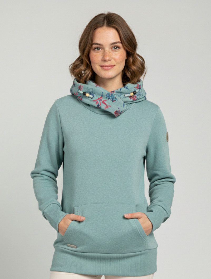 Ragwear Sweatshirt ANGELLIKA FLOWERS O met asymmetrische sjaalkraag