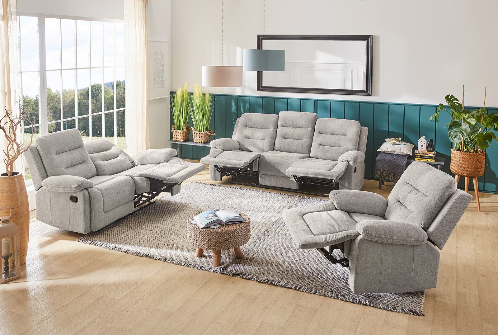 Jockenhöfer Gruppe 2-zitsbank Sylt Met ligfunctie door halfautomatische relaxfunctie, verend systeem-bekleding
