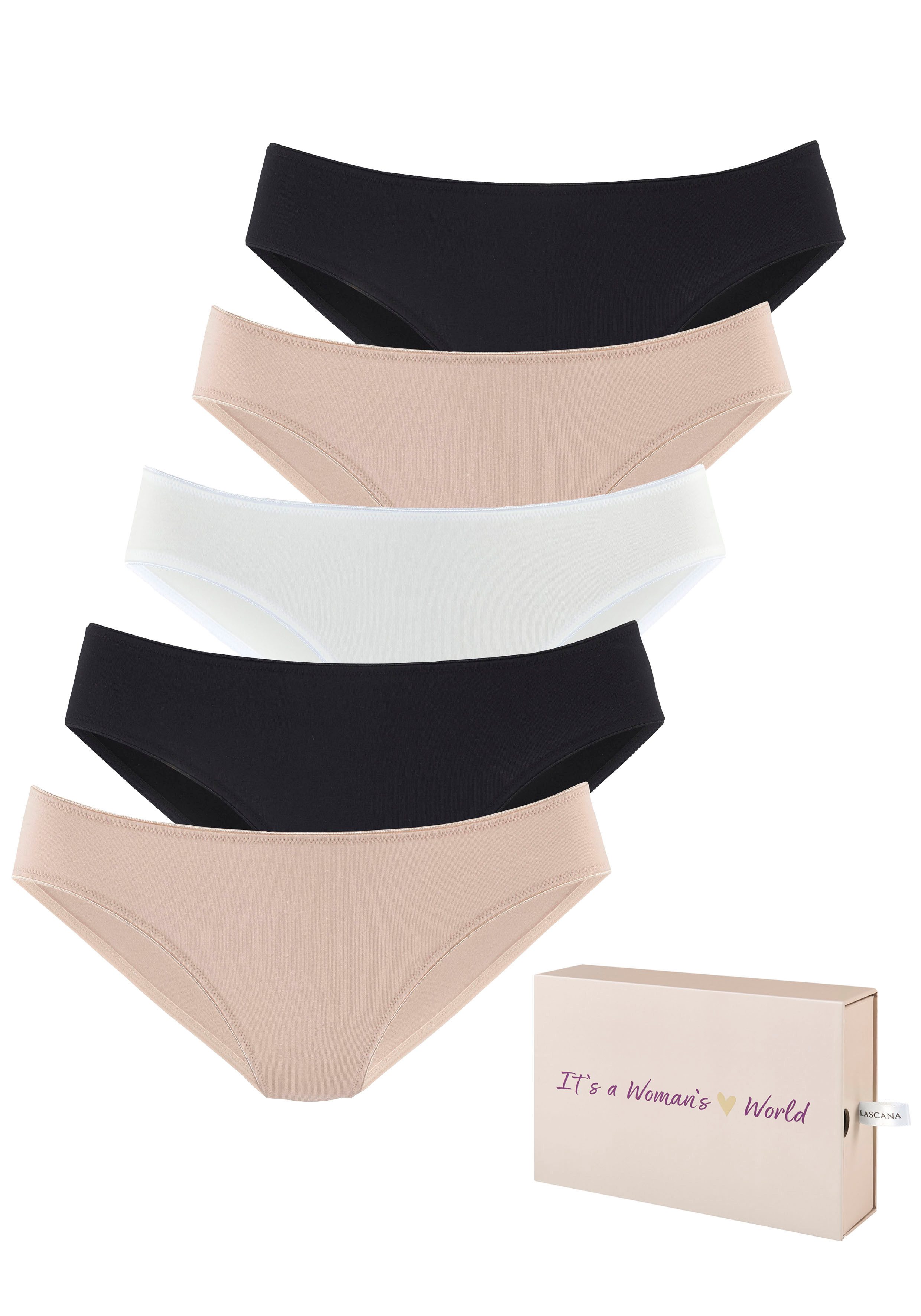 Lascana Jazzpants van katoen, met mooie opbergdoos (Set van 5) dames slips maat 44/46 bruin