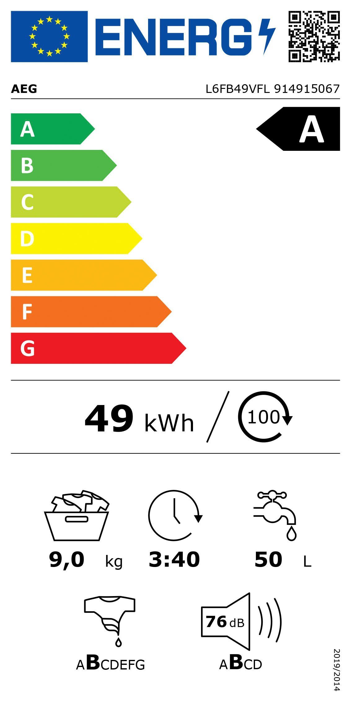 AEG Wasmachine L6FB49VFL, Hygiëne-/ antiallergieprogramma met damp