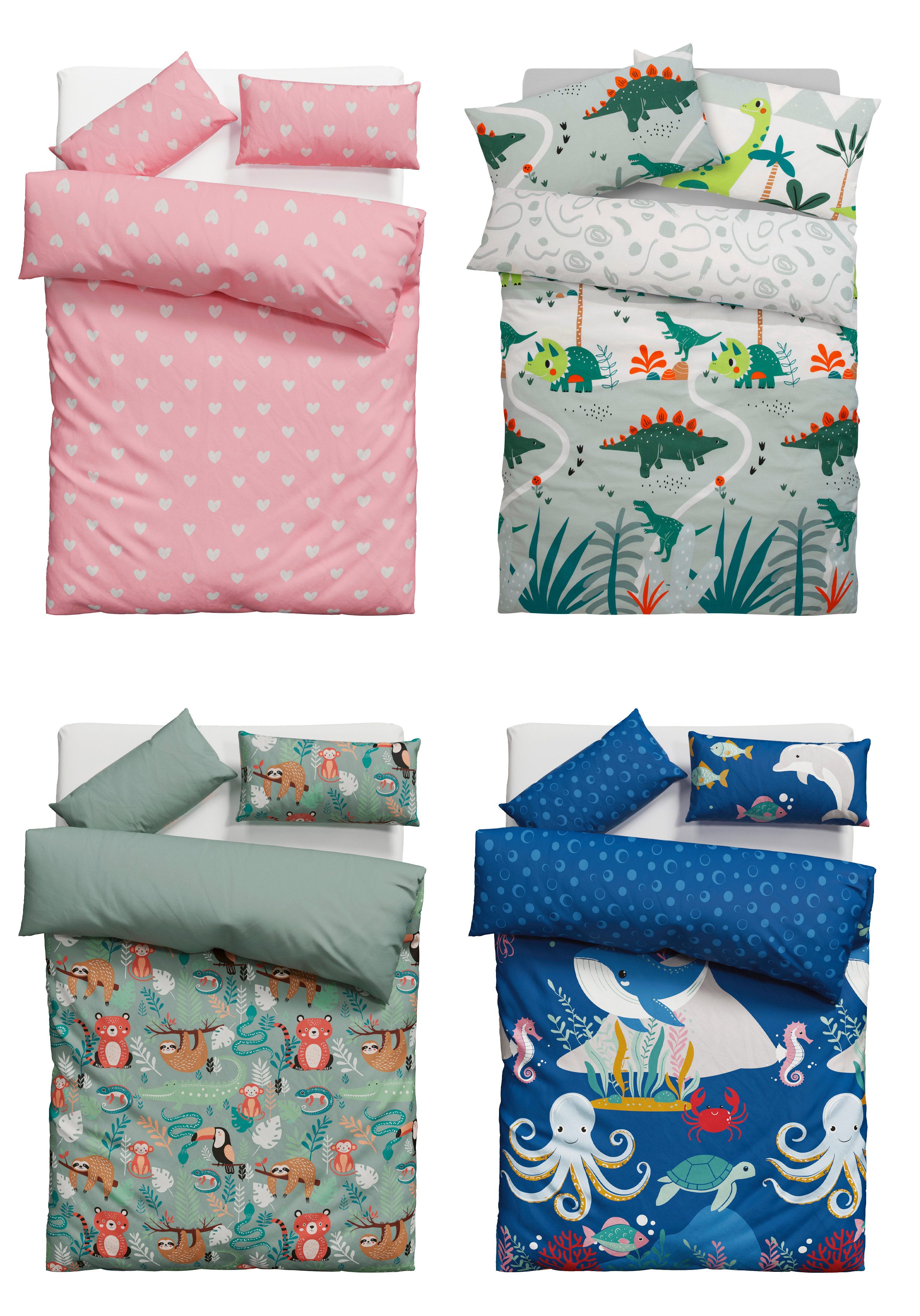 Lüttenhütt Kinderovertrekset Cuddlee in veel ontwerpen: dino, eenhoorn, ruimte, bouwplaats, hart, tractor, safari (2-delig)