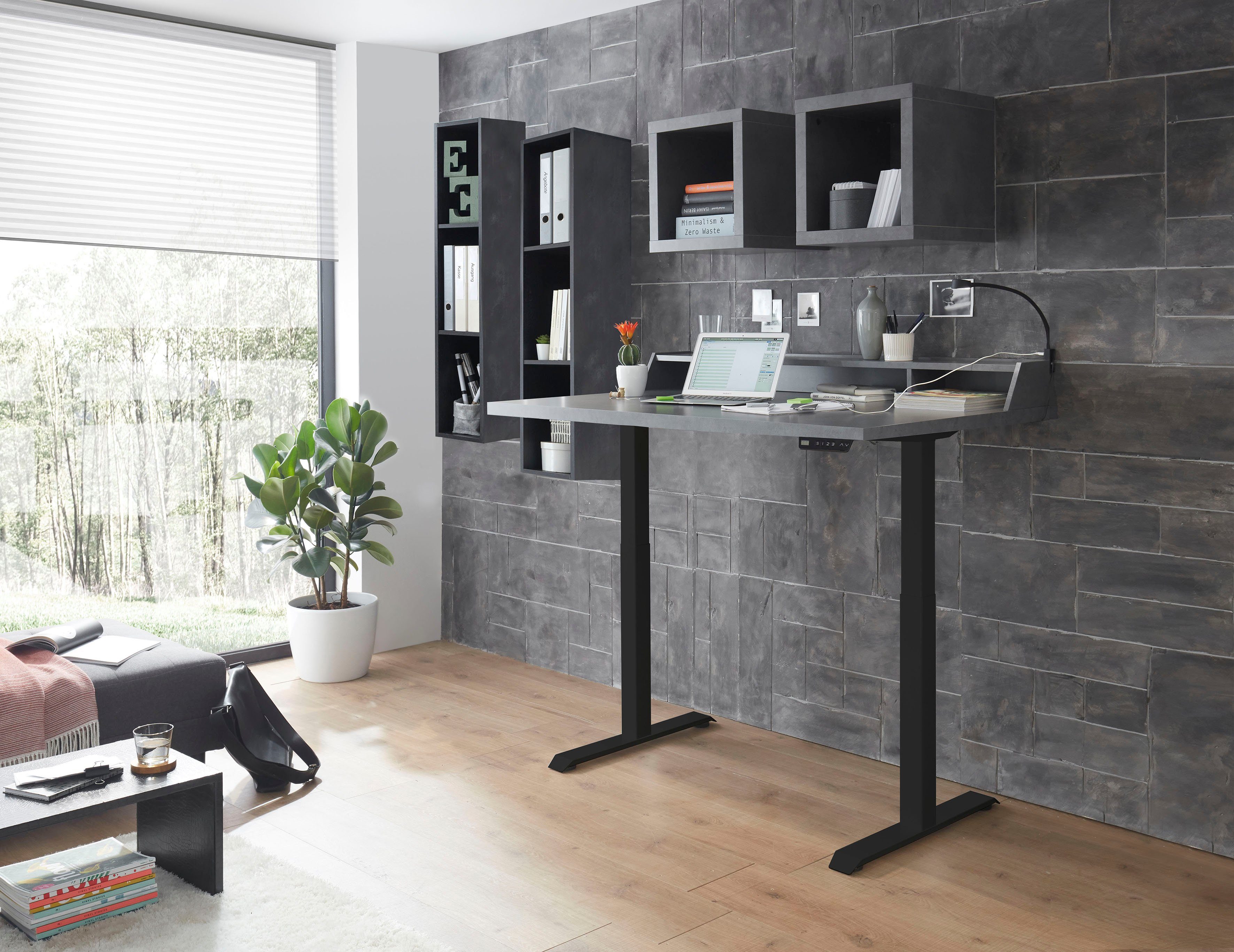 Mäusbacher Bureau Big System Office, bureau, kantoortafel Breedte 120 cm, elektrisch in hoogte verstelbaar, eik zaaggrijs