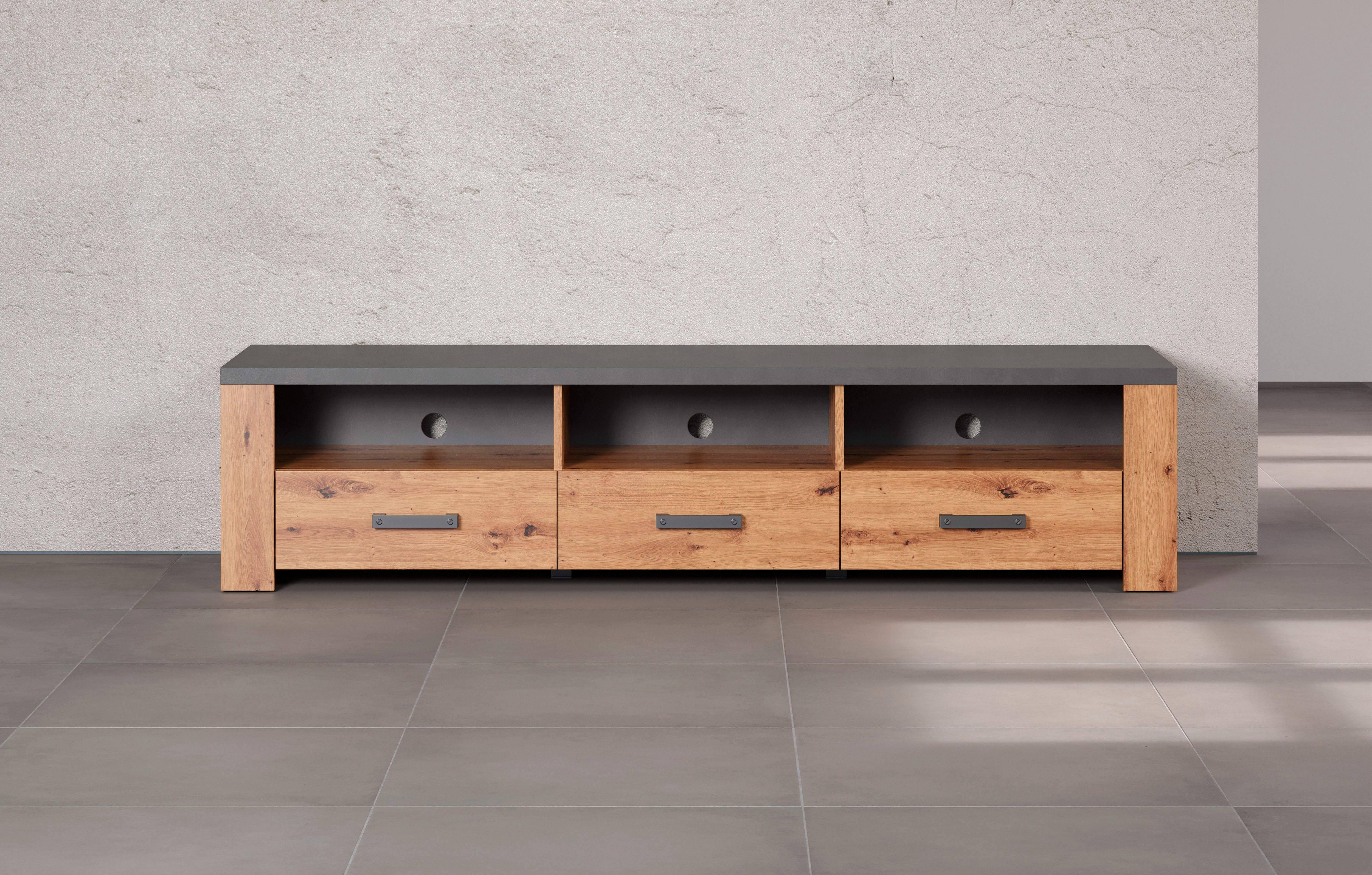 Home affaire Tv-meubel Ambres TV-tafel in matte echt houtlook, met 3 open vakken, breedte 180 cm (1 stuk)
