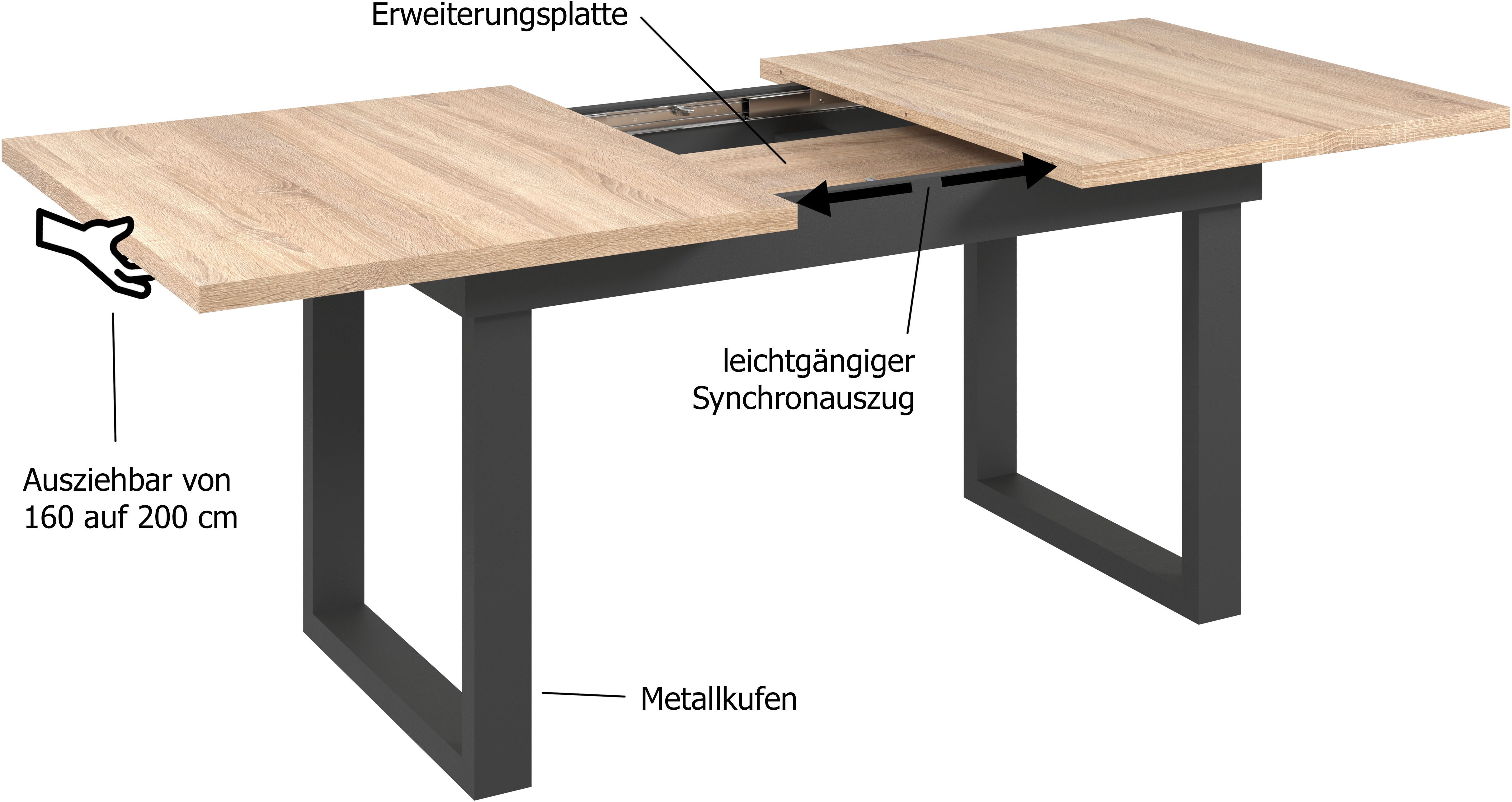 INOSIGN Eettafel Valencia Synchro-uitvoering, metalen runners, uitschuifbaar tot 200 cm