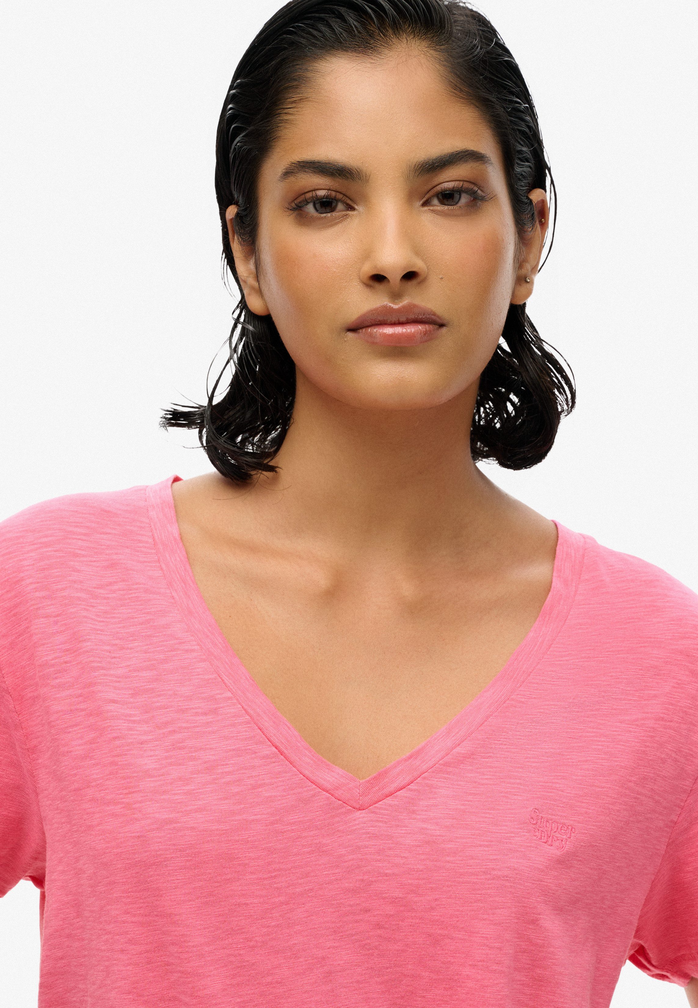 Superdry Shirt met V-hals STUDIOS SLUB EMB VEE TEE gestructureerd t-shirt met v-hals en borduursel