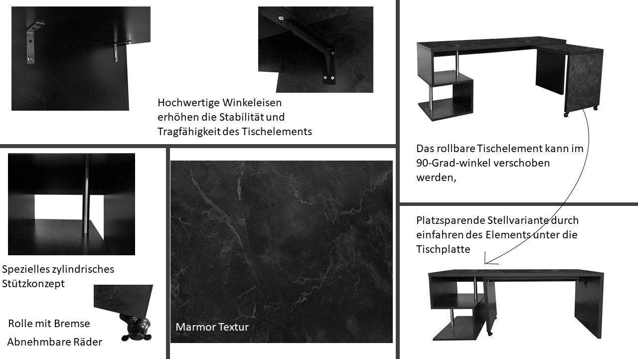 Places of Style Bureau Lopar, hoekbureau , rolbaar tafel-element, ruime werkruimte, hoek 180x129 cm