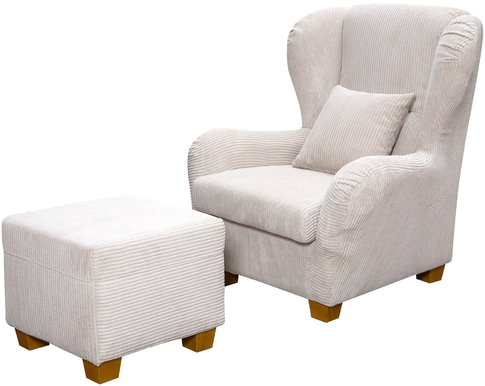 Home affaire Oorfauteuil Oliver Oorstoel, met poef, sierkussens, klassieke vorm (2 stuks)