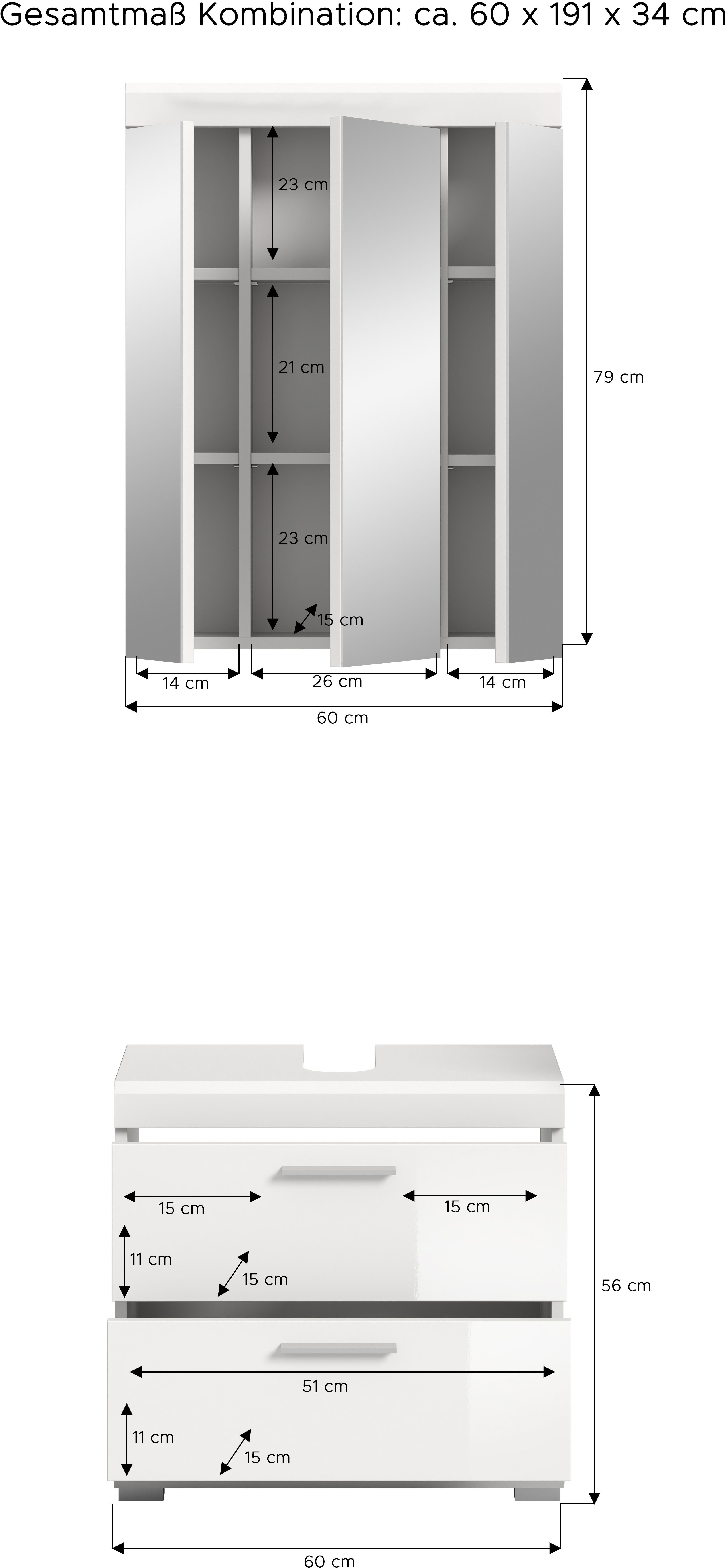INOSIGN Badkamerserie Siena, 2-delig, bestaande uit: onderkast voor wastafel, spiegelkast in verschillende kleuren verkrijgbaar, badkamermeubels, combinatie, badkamer (set, 2-delig)