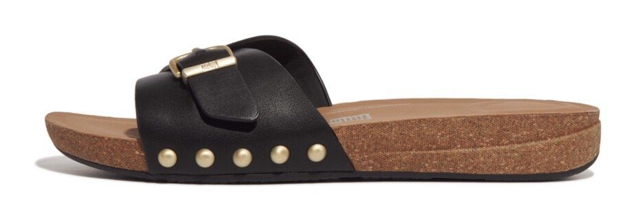 Fitflop Slippers IQUSHION ADJUSTABLE BUCKLE LEATHER SLIDES , zomerschoen, slippers met verstelbare bandage dames sandaaltjes maat 38 EU zwart