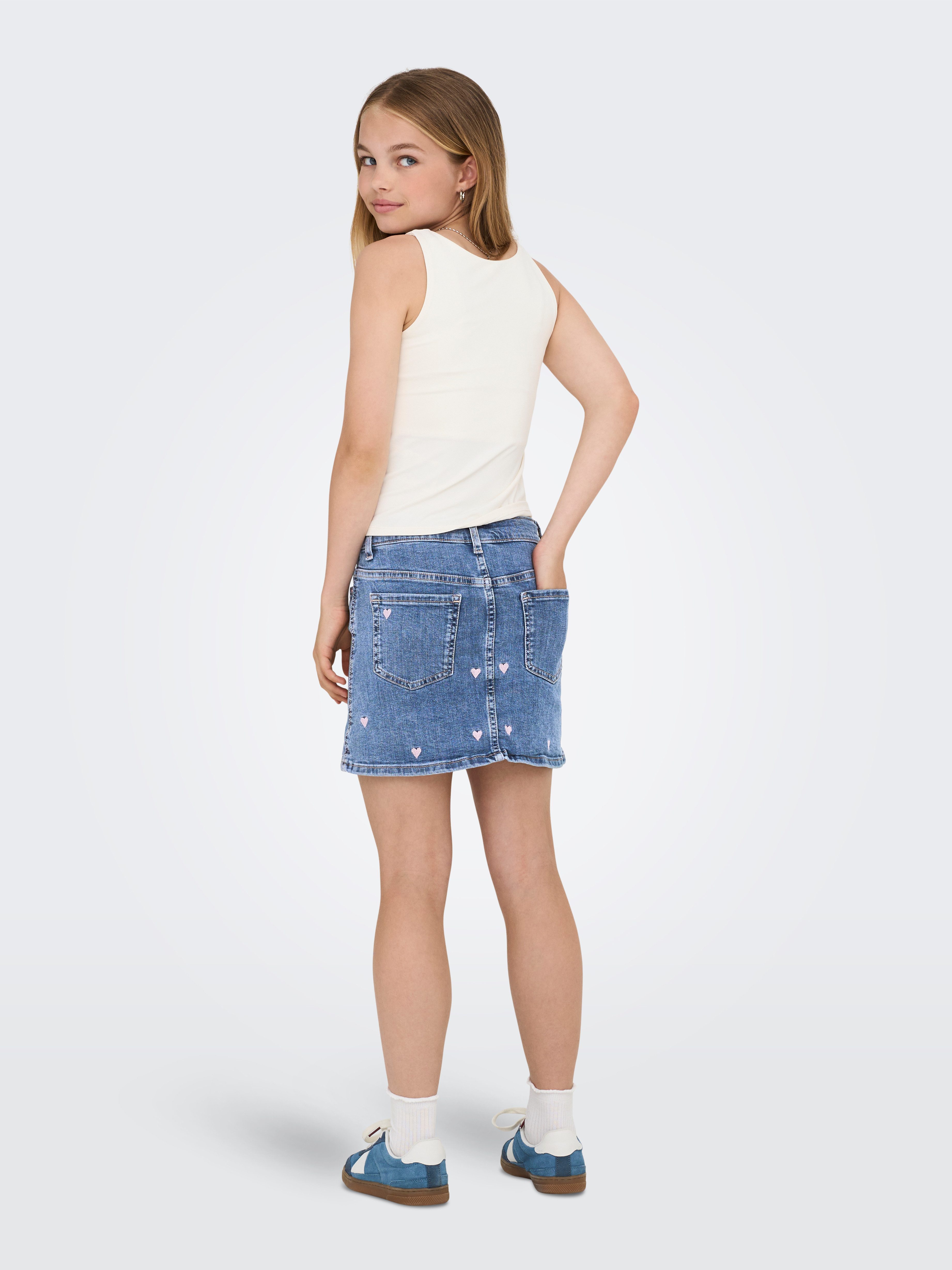 KIDS ONLY Jeans rok KOGHOXTON HEART EMBROIDERY DNM SKIRT