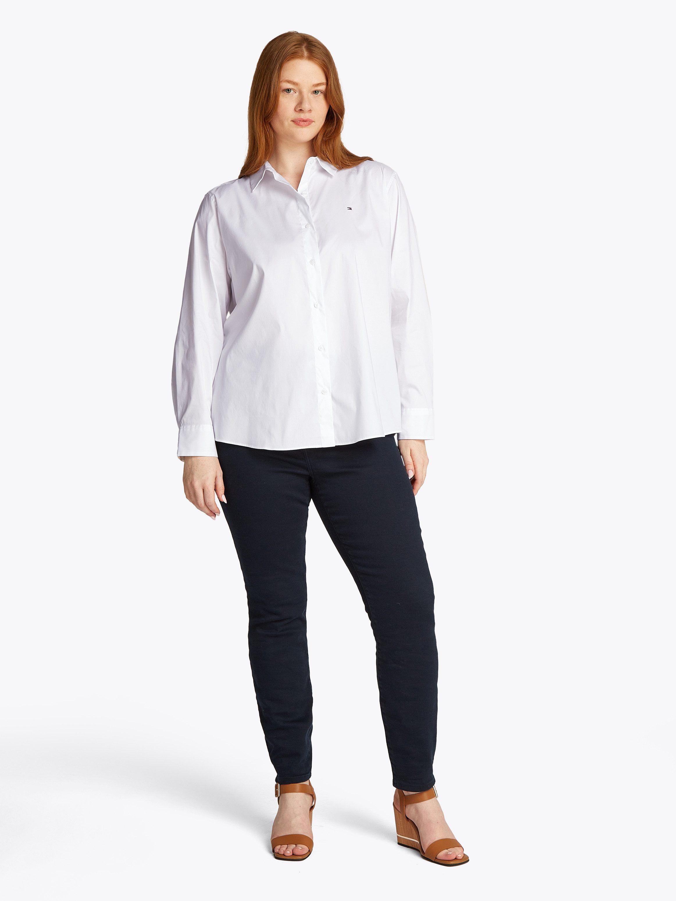 Tommy Hilfiger Curve Overhemdblouse CRV ESS POPLIN REGULAR SHIRT in grote maten, popeline kwaliteit, logoborduursel