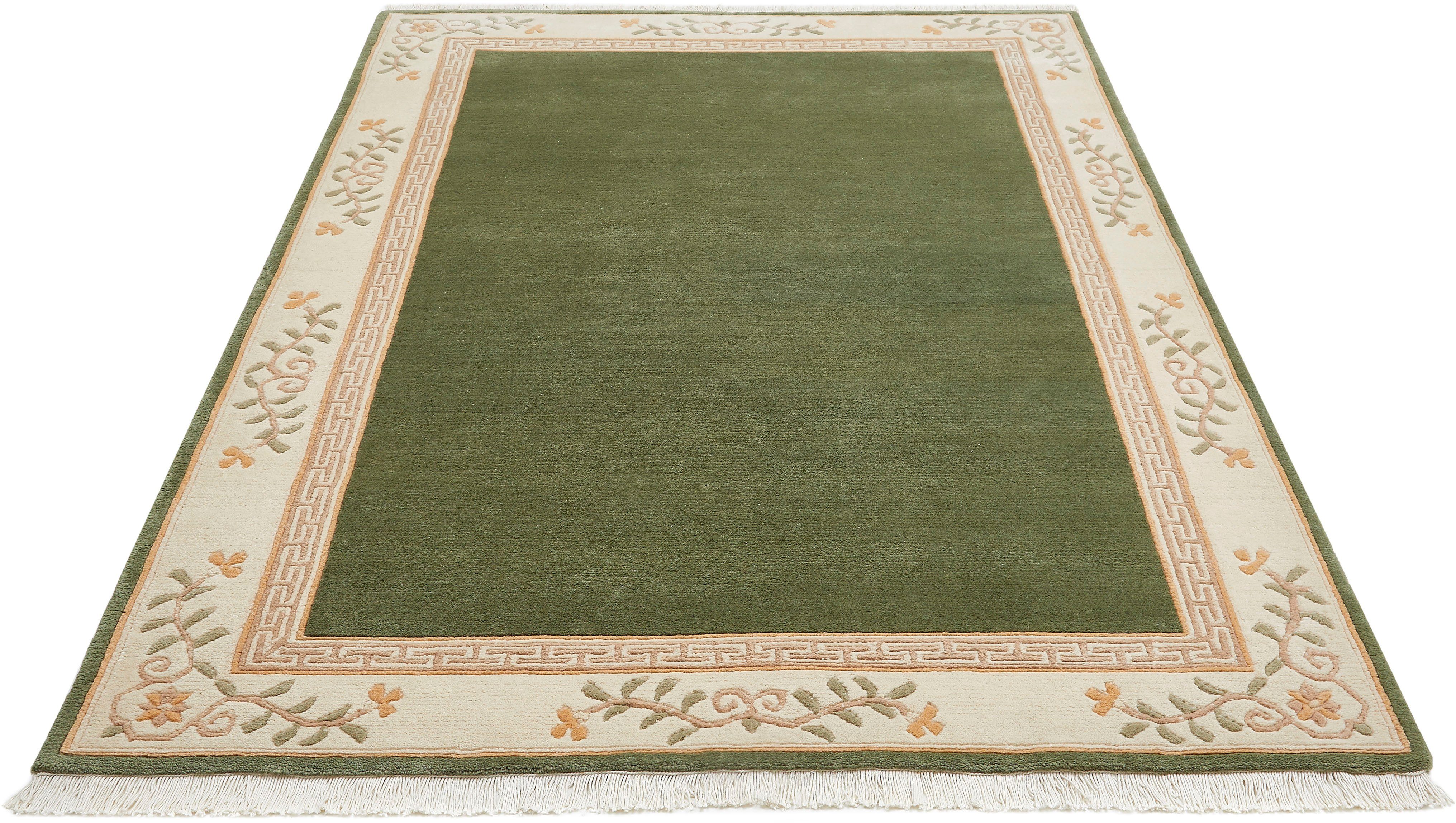 LUXOR living Oosters tapijt Giza 100% wol, handgeknoopt, met bies en franjes oosterse vloerkleden maat 250 cm x 300 cm x 12 mm groen