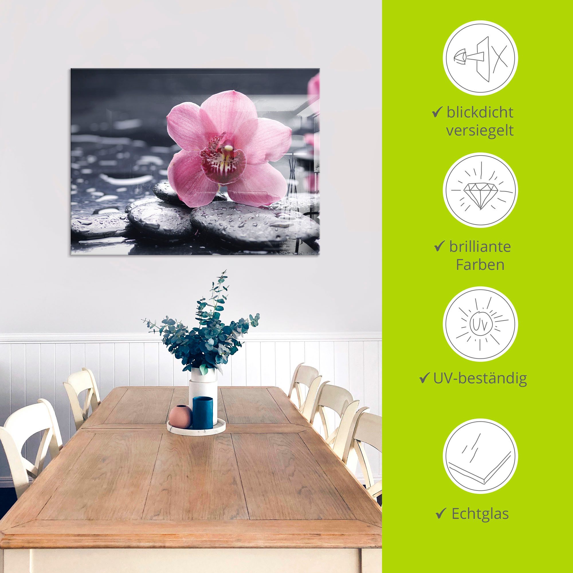 Artland Print op glas Stilleven met kiezel en een orchidee