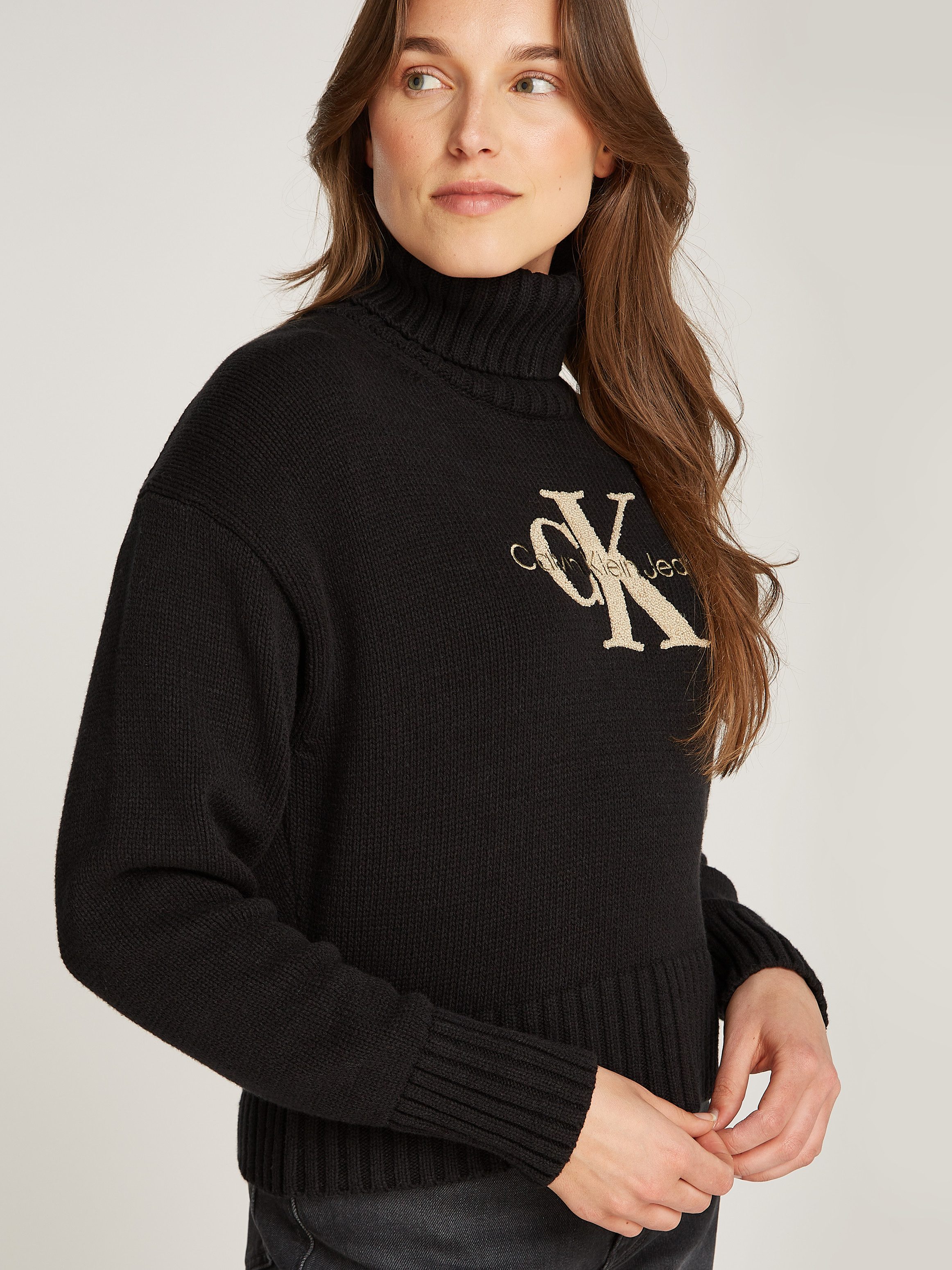 Calvin Klein Trui met staande kraag CHENILLE MONOLOGO SWEATER