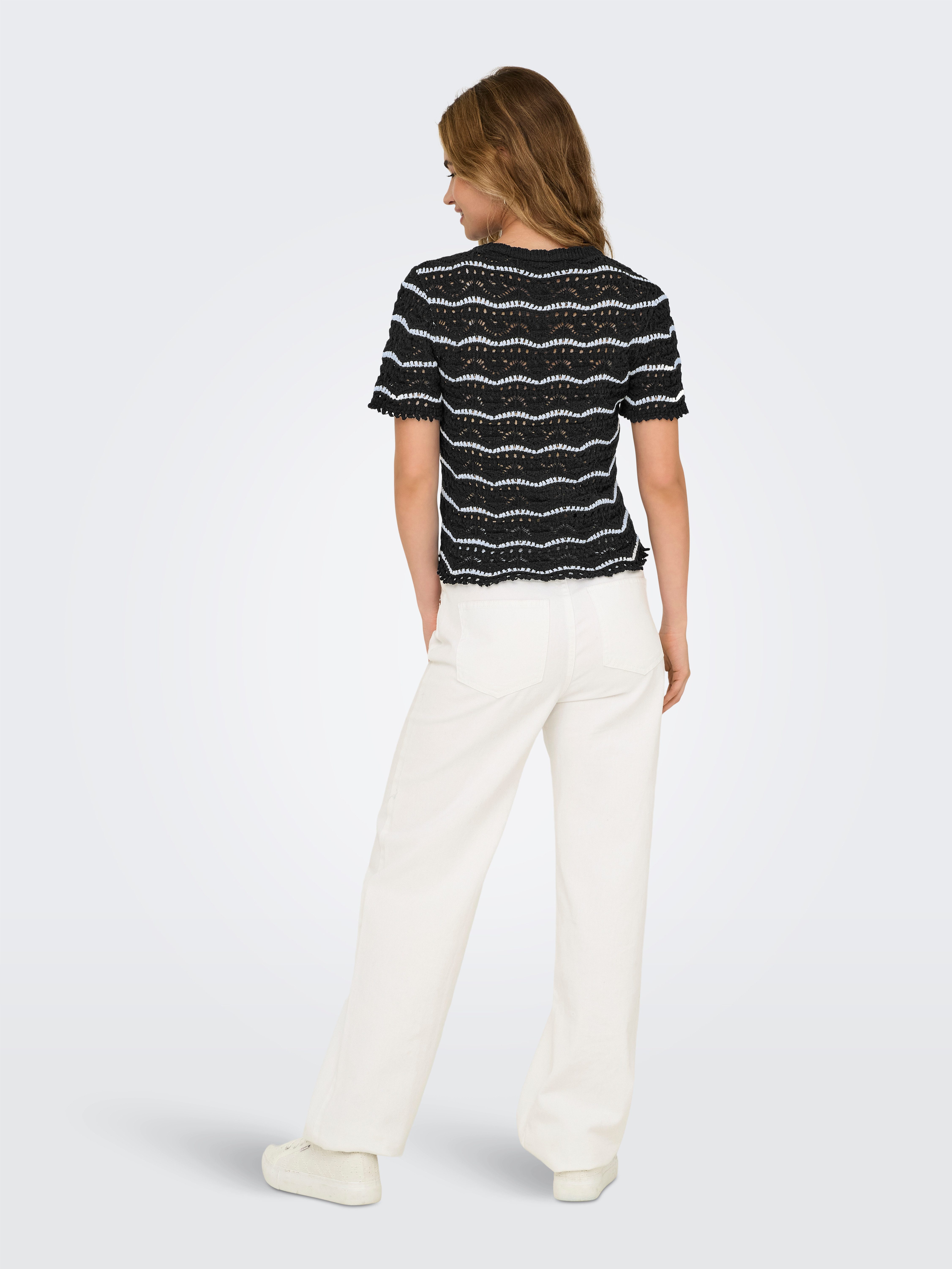 Only Trui met korte mouwen ONLANNASOFIA LIFE SS STRIPE O-NECK KNT