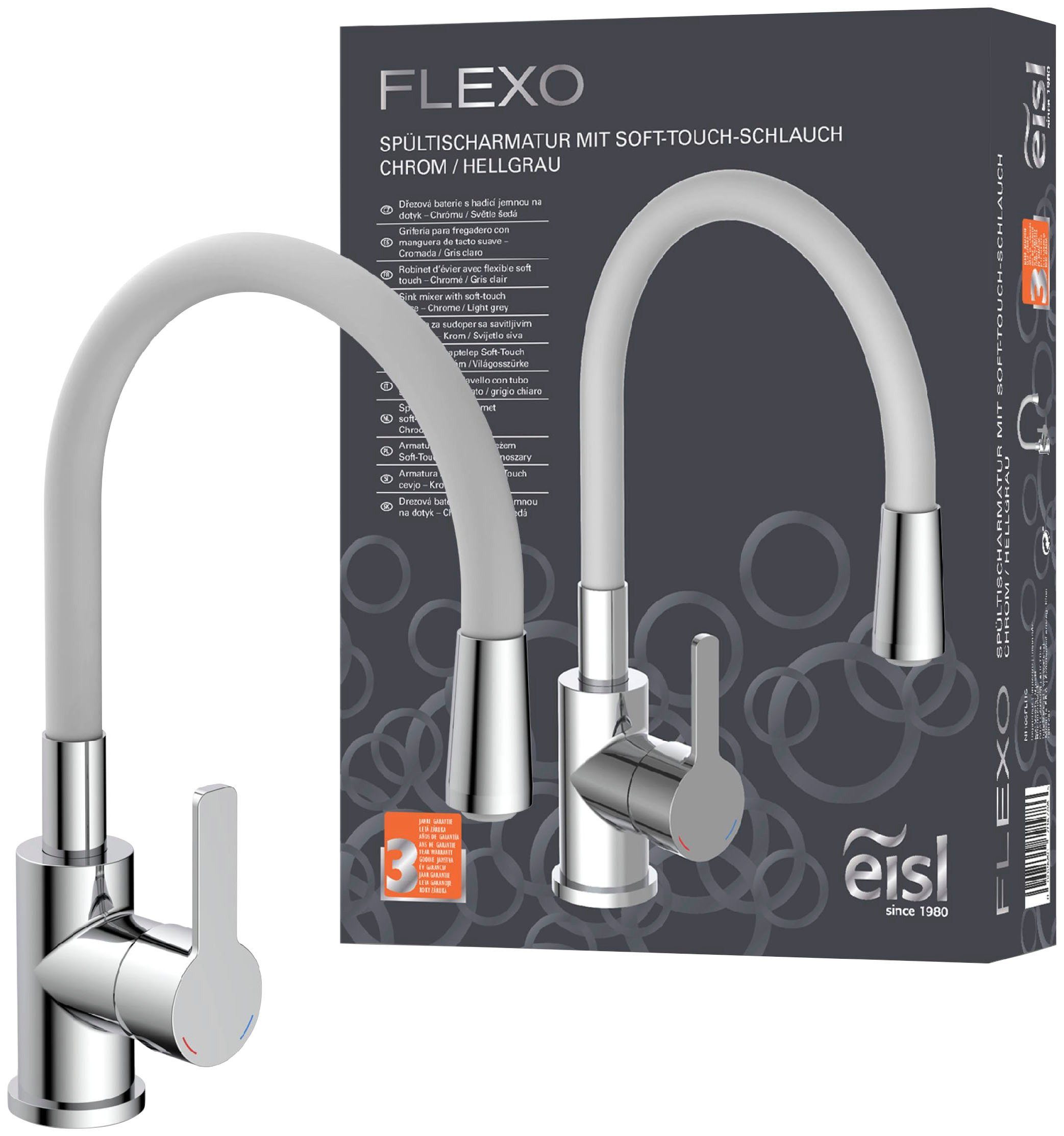 Eisl Gootsteen kraan Flexo energiebesparende cold-start, waterbesparende eco click,360° draaibaar keukenkranen grijs