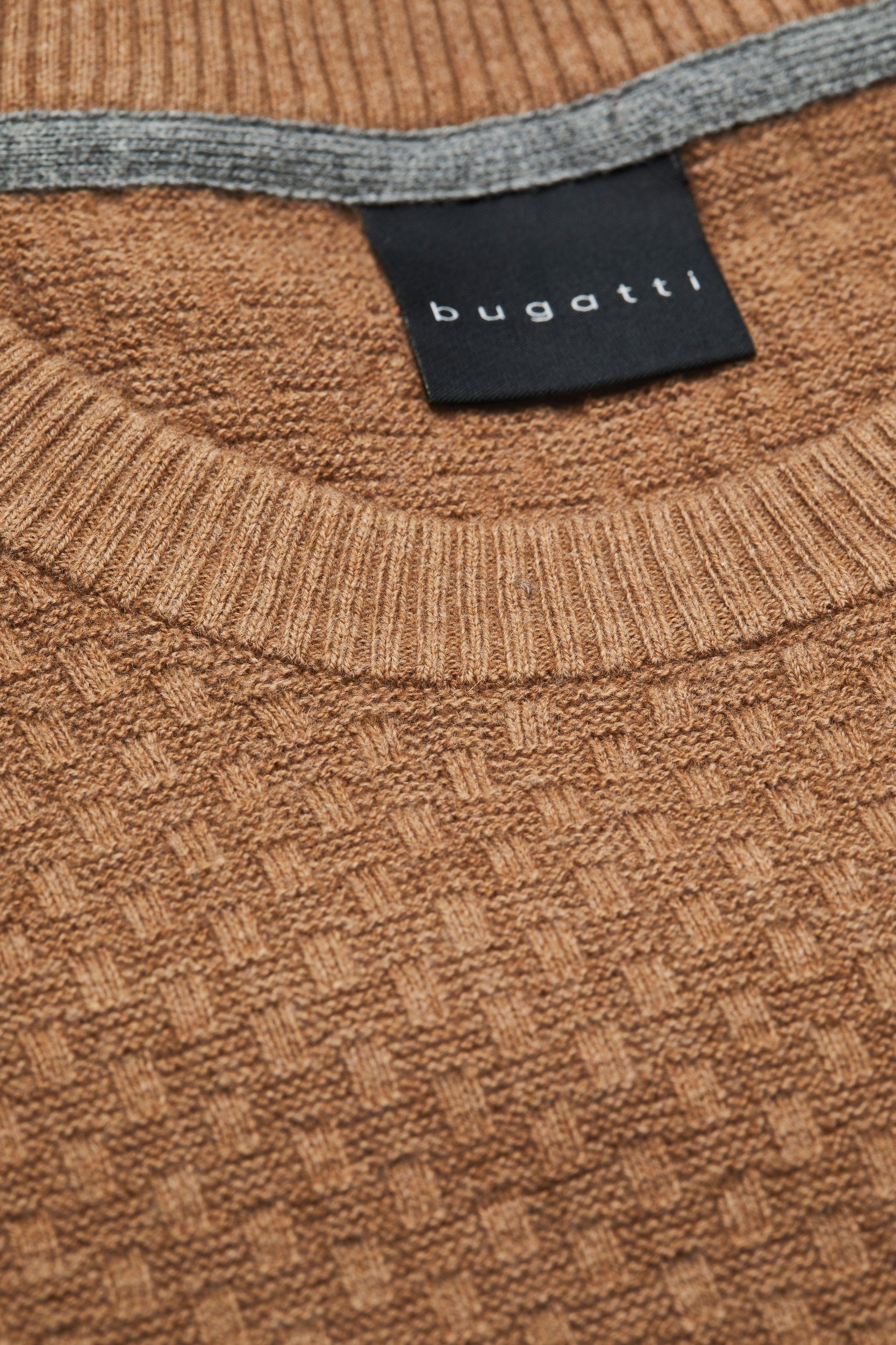 Bugatti Trui met ronde hals met wafelstructuur