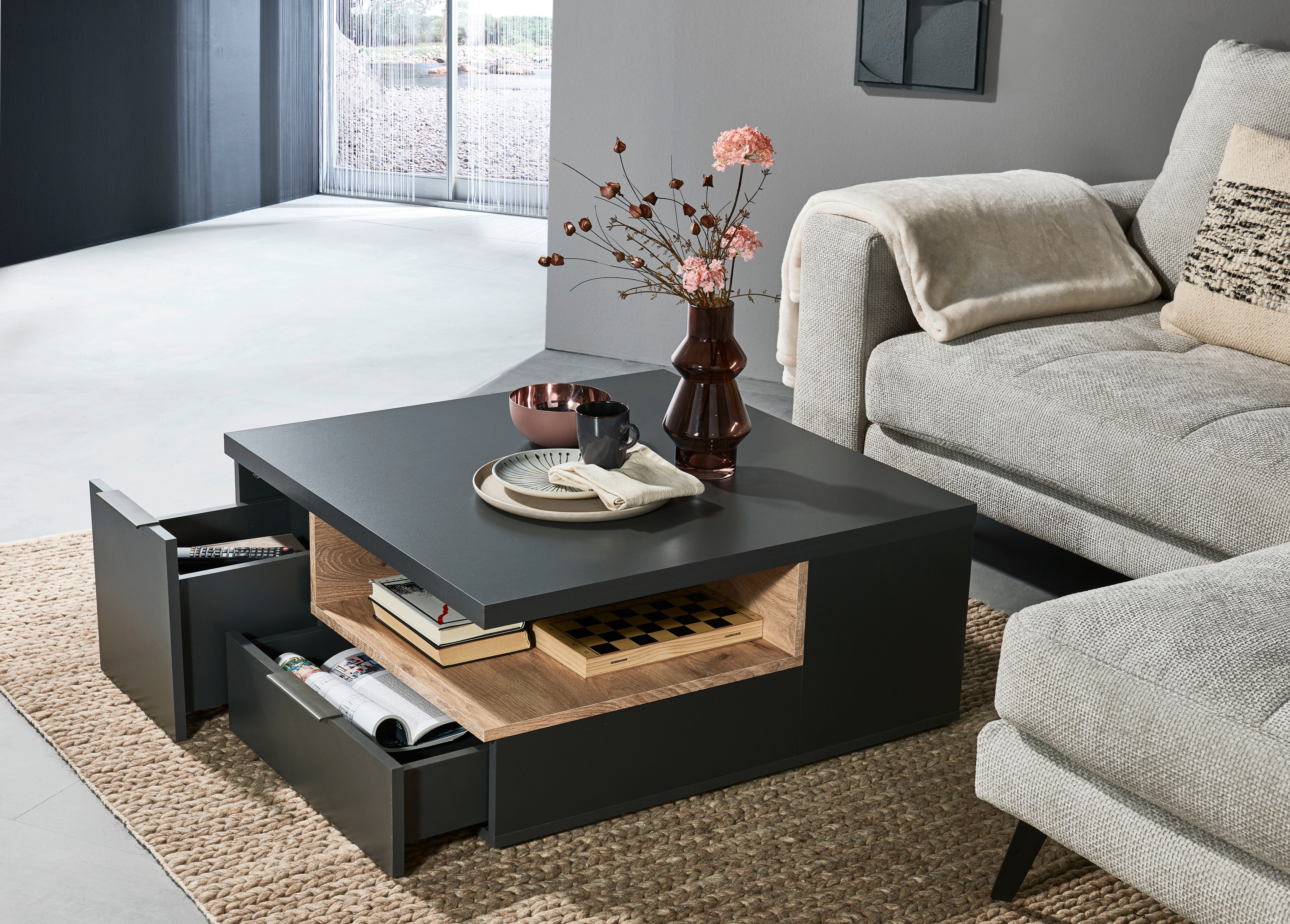 Stolkom Salontafel Enna, TOPSELLER! 80x80 cm, salontafel met lades, melamine gecoat