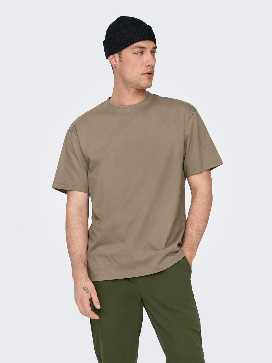 ONLY & SONS Shirt met ronde hals ONSFRED RLX SS TEE heren ronde hals maat S bruin