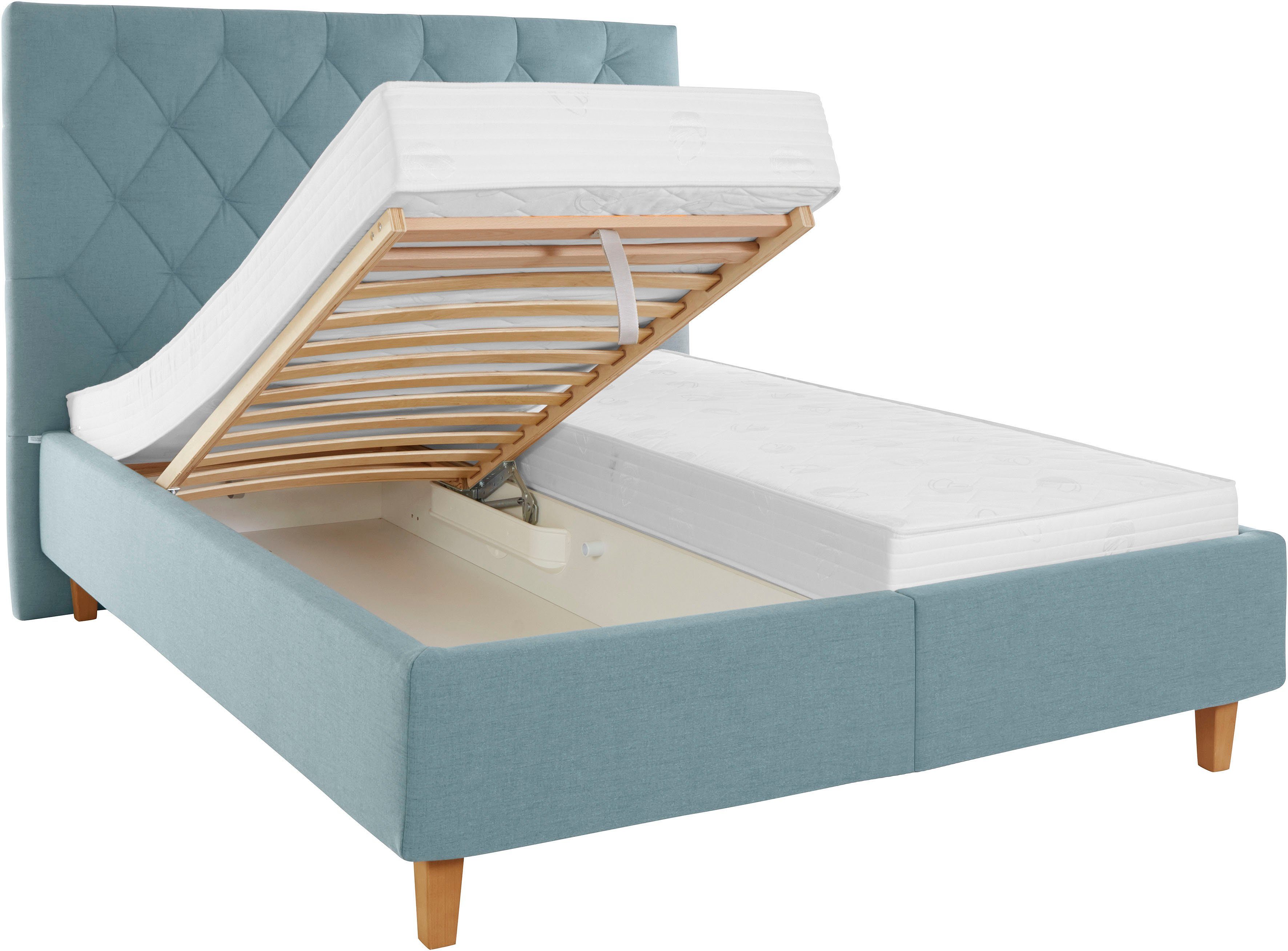 Guido Maria Kretschmer Home&Living Gestoffeerd bed Sunley 140 Kruisstiksel, hoofdbordhoogte 142 cm, zonder of met matras/lattenbodem