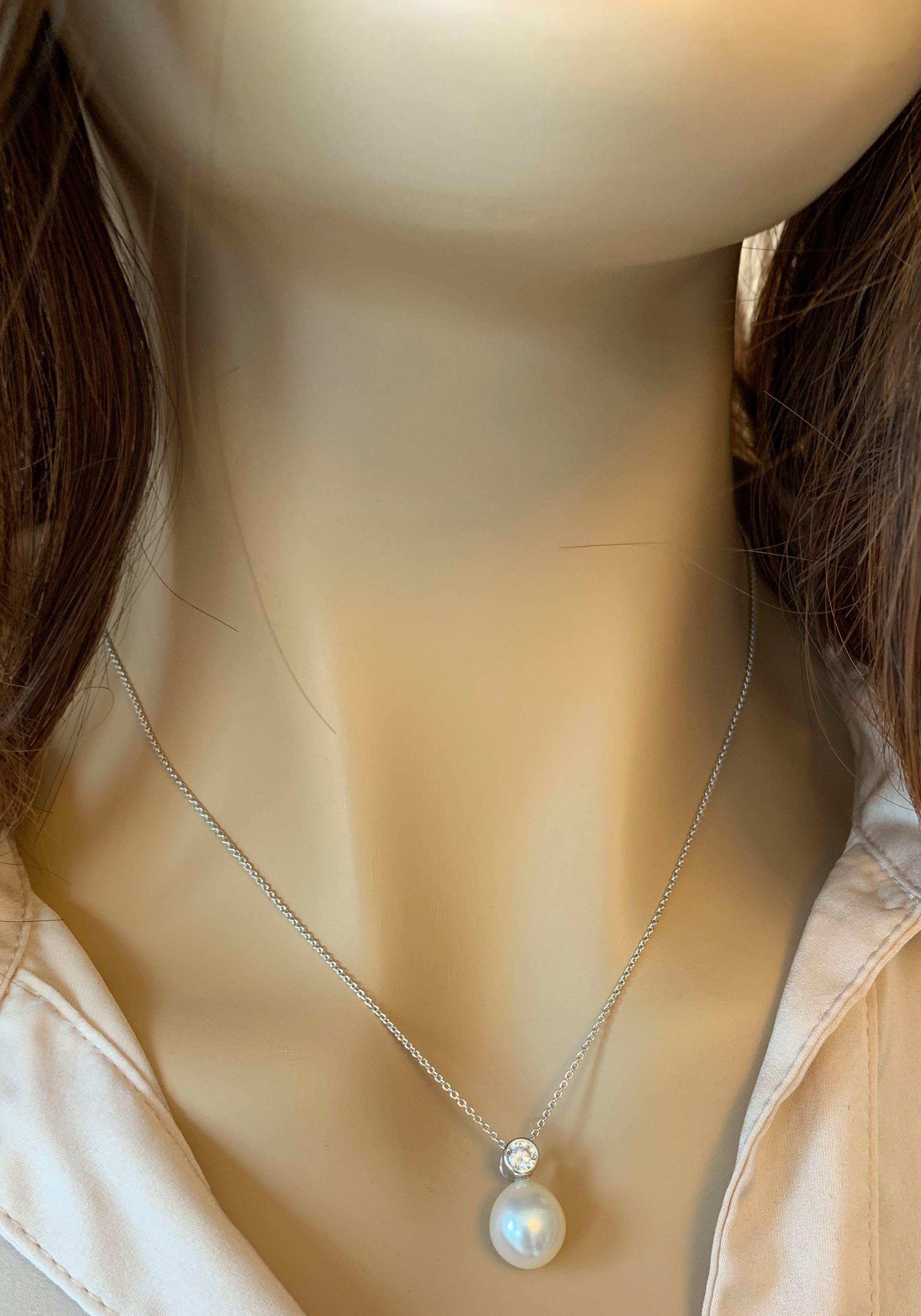 Adriana Ketting met hanger San Remo, S2 Made in Germany - met een zirkoon (synth.) - met zoetwater-cultivéparel