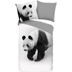 pure luxury collection tweezijdig te gebruiken overtrekset panda met pandaberen (2-delig) grijs