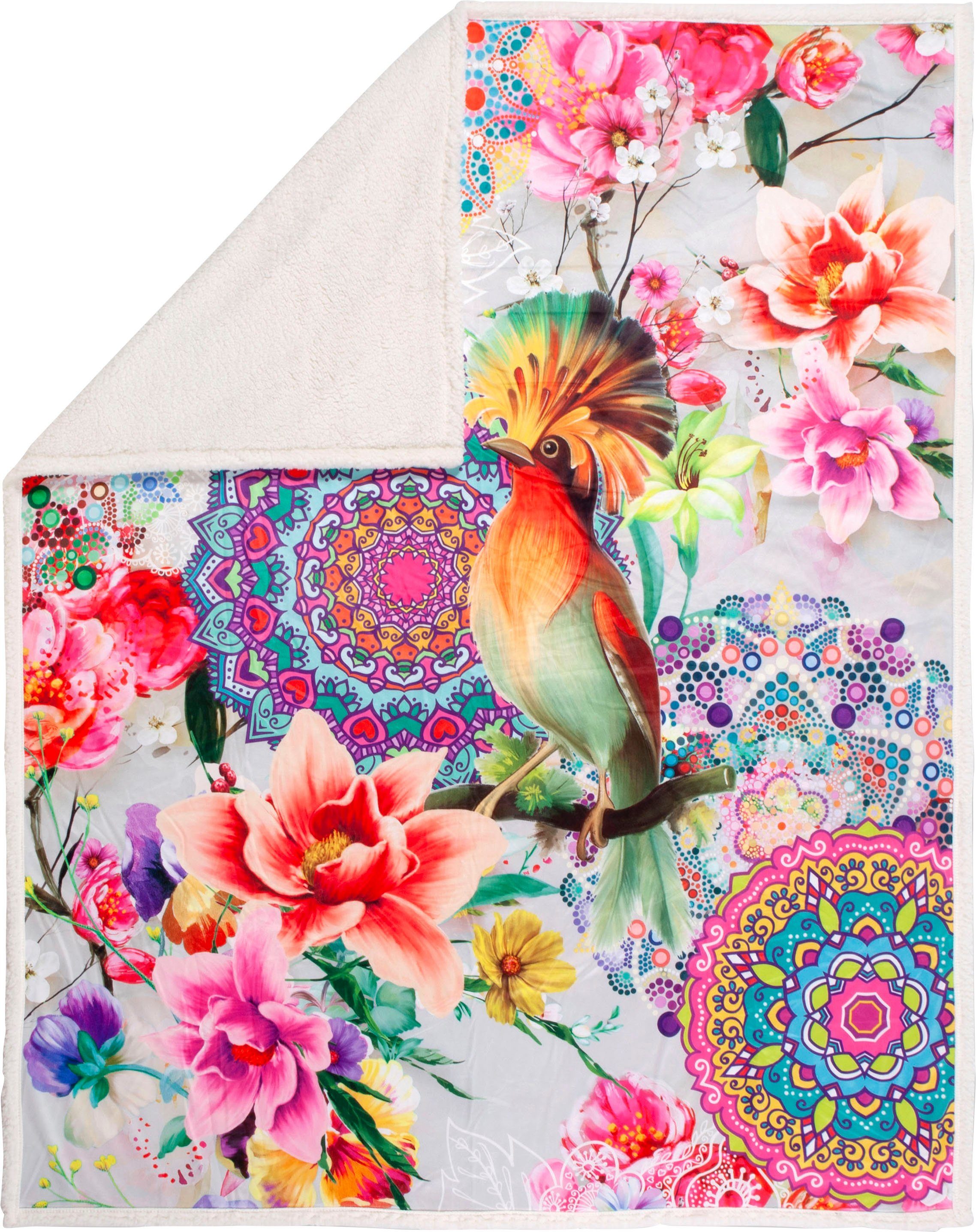 hip Plaid Bindi Zeer zacht, knuffeldeken, 130x160 cm, omkeerbaar, kleurrijk, grijs, sherpa