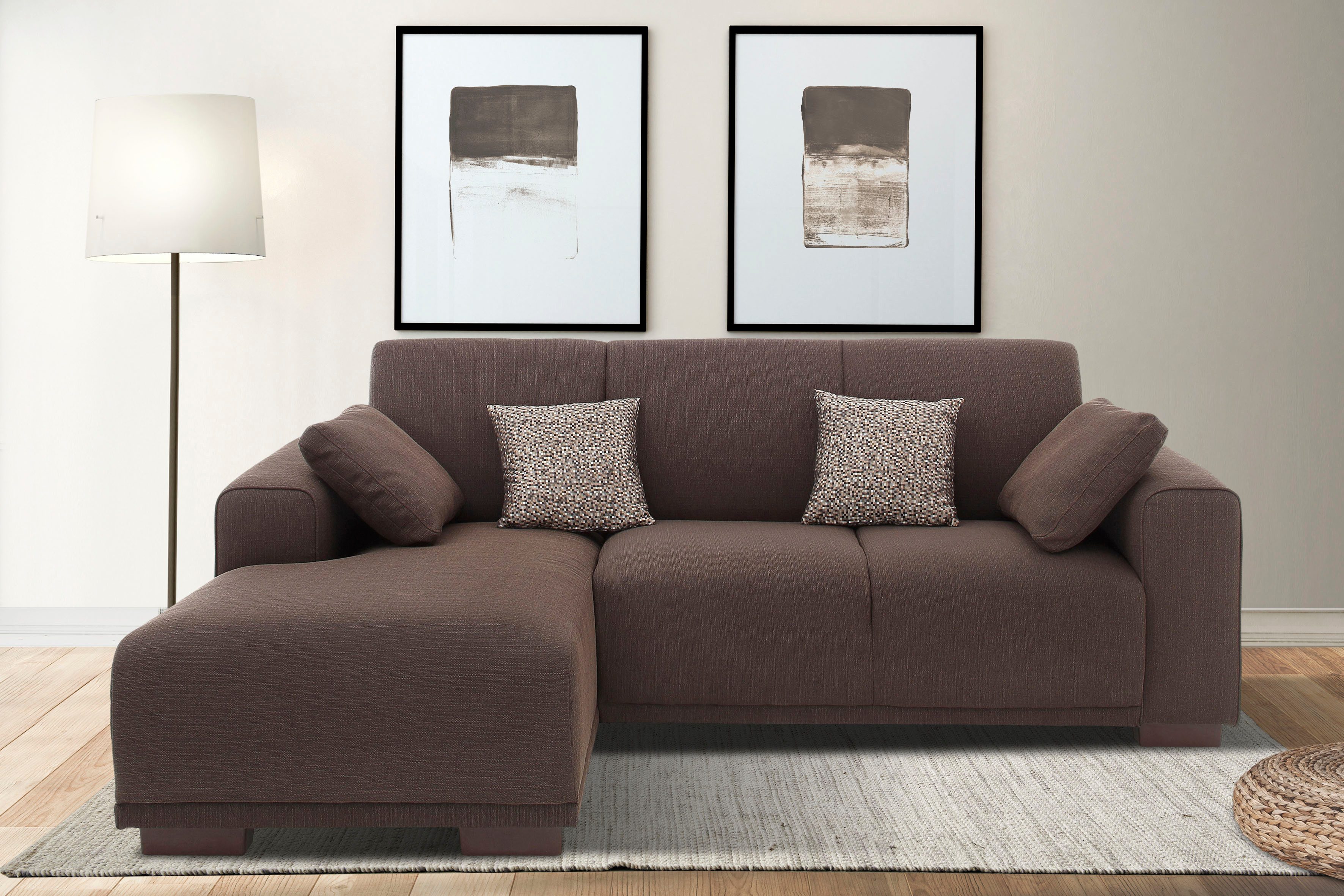 Home affaire Hoekbank BORNHOLM L-vorm met chaise longue, afmetingen B/D/H: 234/162/85 cm Recamiere links of rechts bestelbaar, golfvering, inclusief 2 kussens