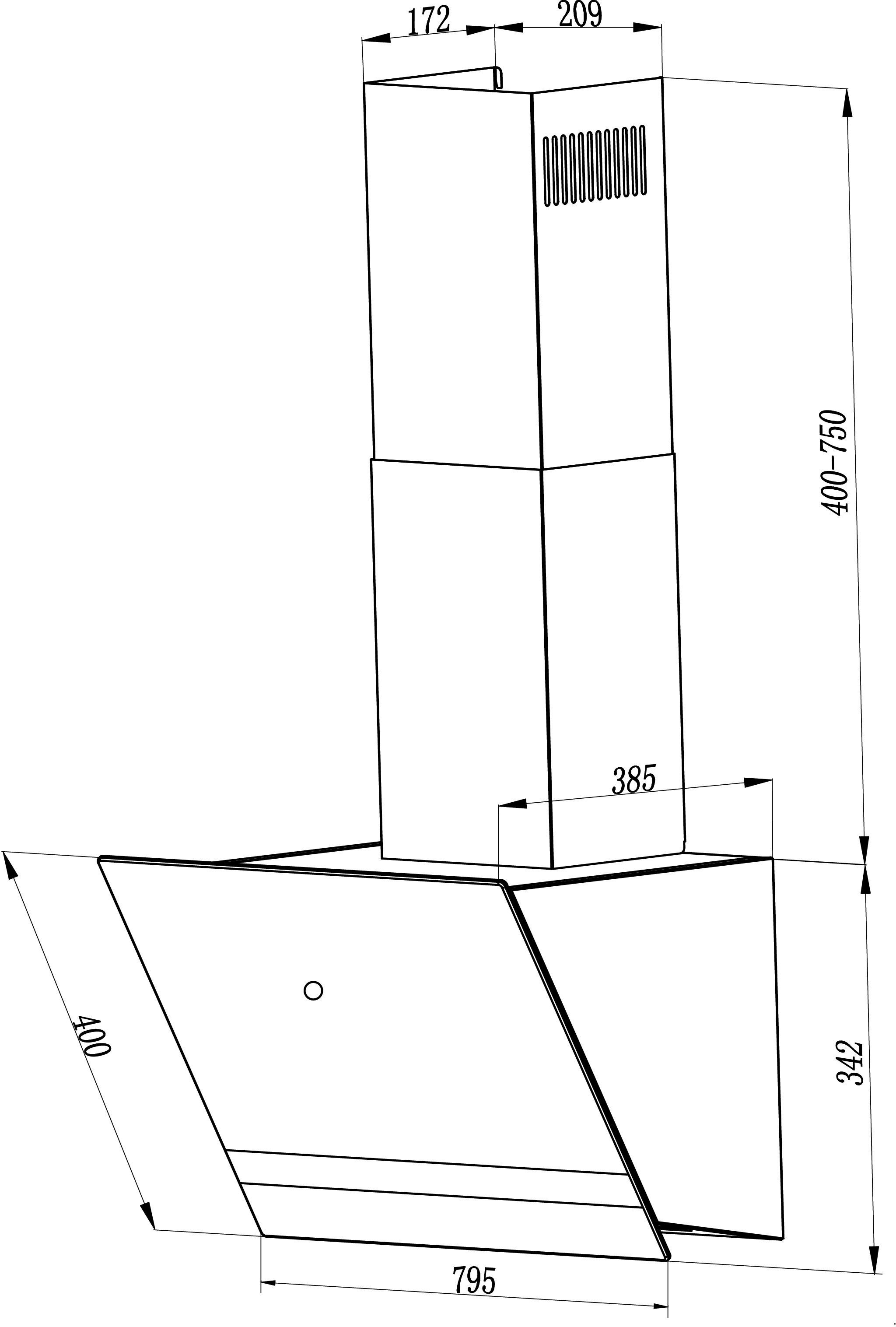 RESPEKTA Wandkap CH 24080 80 cm, 3 vermogensniveaus, led-verlichting, geschikt voor afzuiging en recirculatie