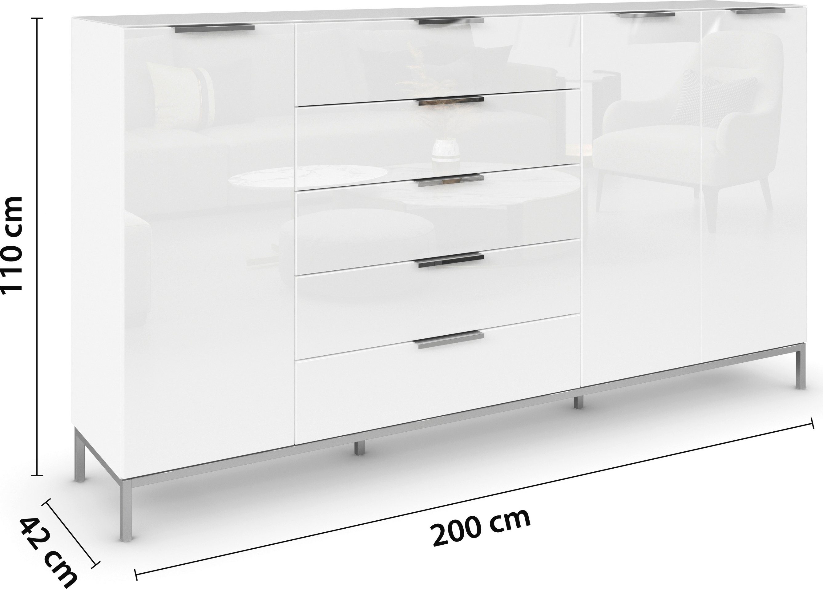 rauch Kast met laden en deuren Flipp 3-deurs, 5 lades, soft-close functie, bovenblad en glazen front