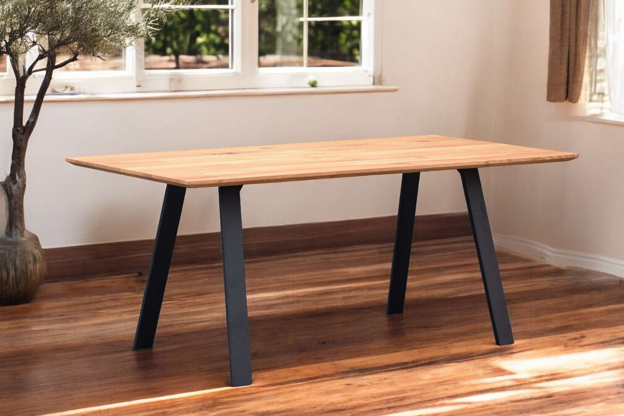Home affaire Eettafel Reidigen keukentafel, A-vorm metalen frame, massief gewild eikenhout, geolied