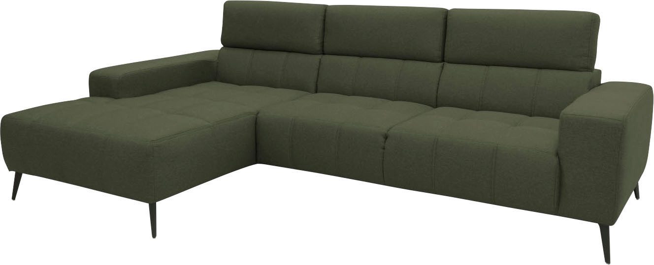 DOMO collection Hoekbank Trento L-vorm, met sledevoet of enkele voet naar keuze met verstelbare hoofdsteun, récamier links/rechts bestelbaar