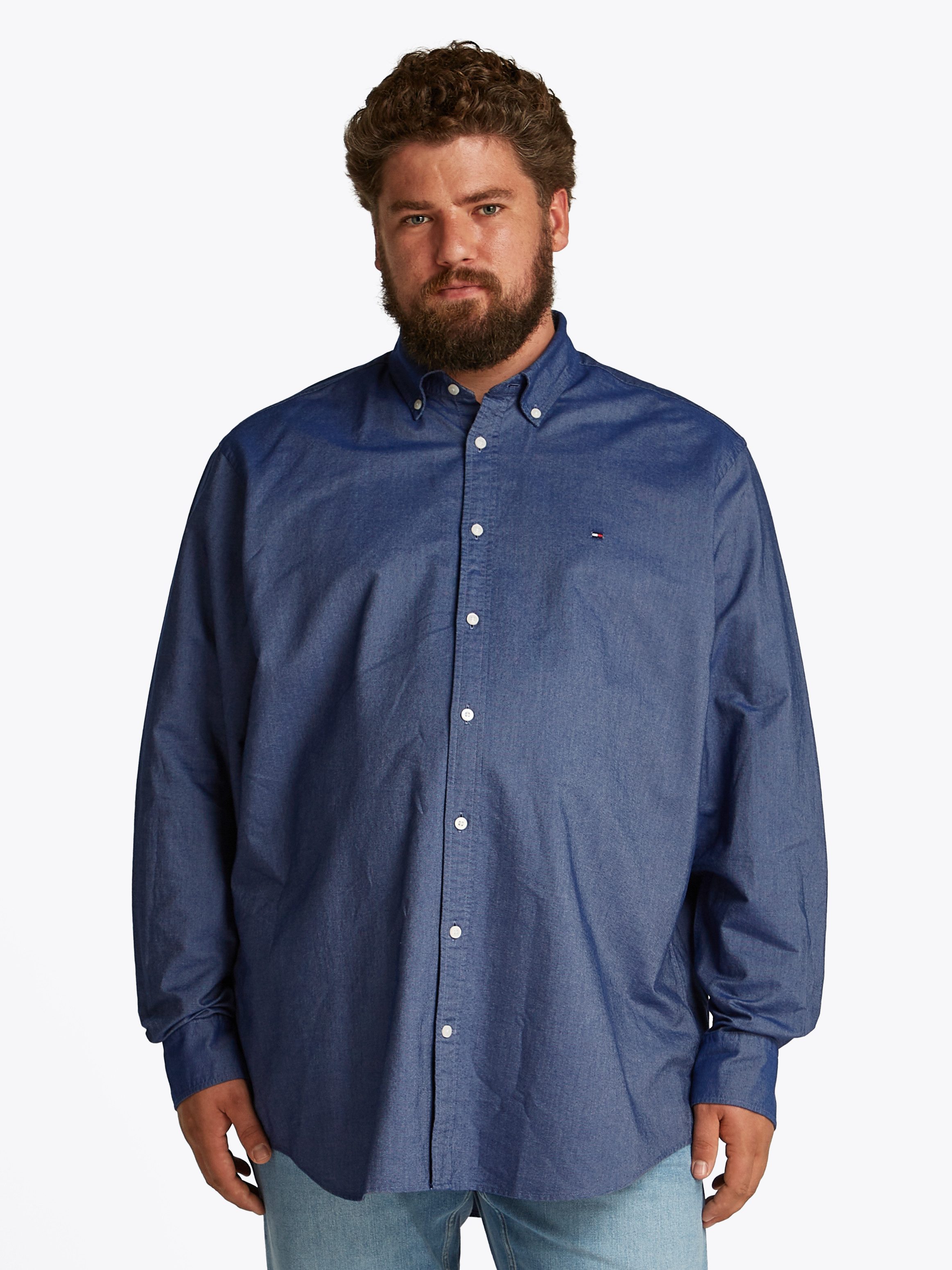 Tommy Hilfiger Overhemd met lange mouwen BT-SOLID HERITAGE OXFORD S-B in grote maten, logoborduring