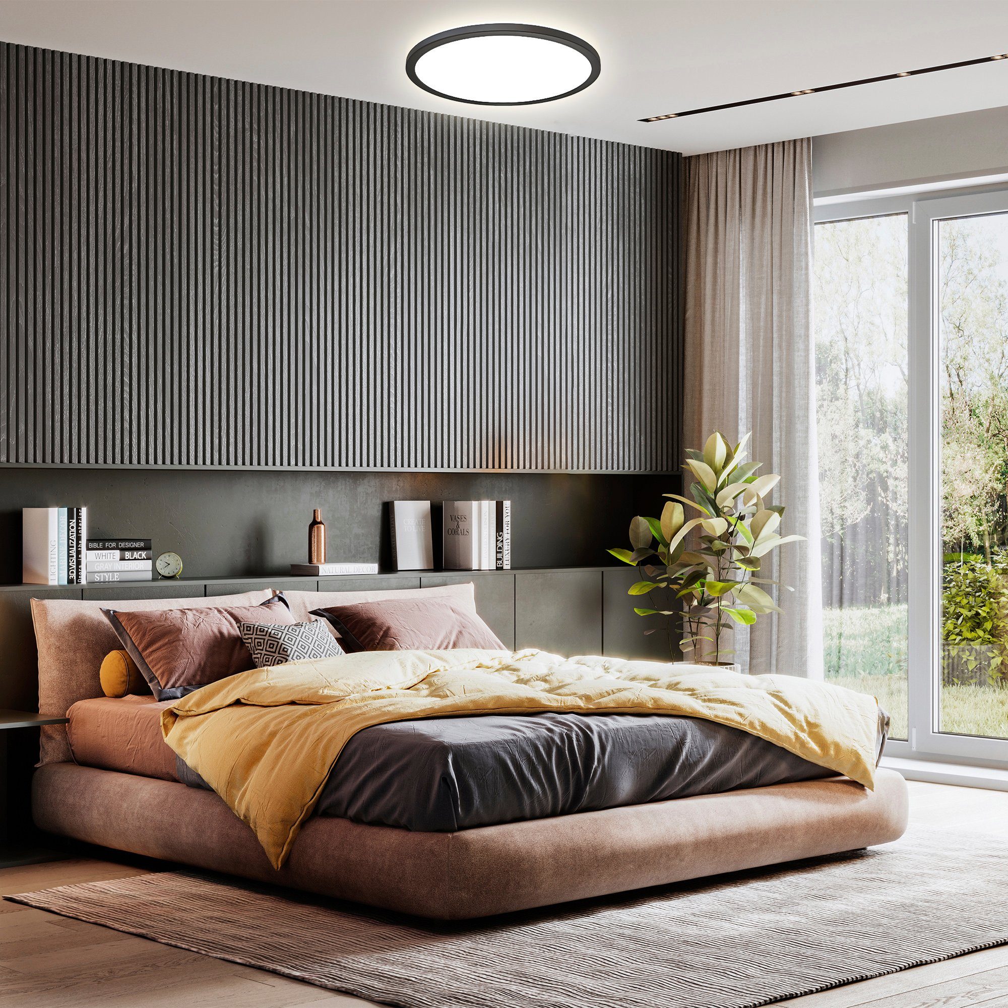 B.K.Licht Led-plafondlamp BK_PL1554 RGBW plafondlamp, LED paneel, met kleurverandering, dimbaar Ultraflats, met backlight, met afstandsbediening, zwart, 42x30 cm (DxH) (1 stuk)