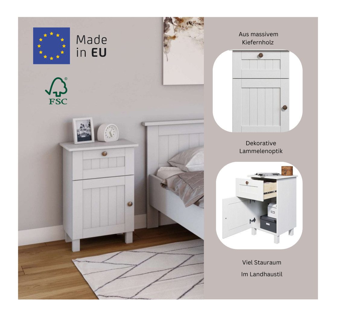 Home affaire Nachtkastje Juventus, Nako, Nachttafel met een lade, van massief dennenhout, fsc®-gecertificeerd