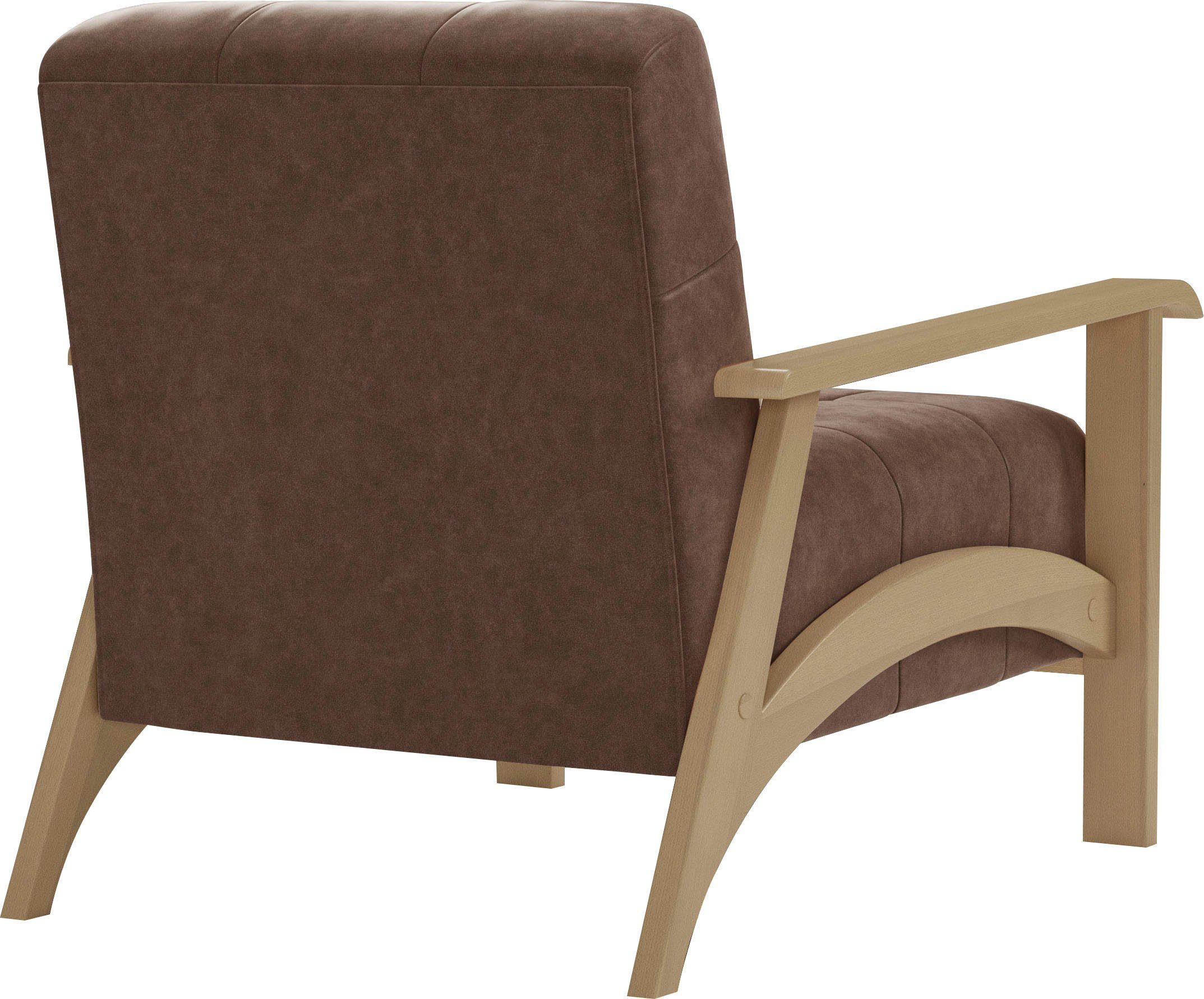sit&more Fauteuil Billund Armleuningen van natuurlijk beukenhout, verschillende bekledingen en kleuren