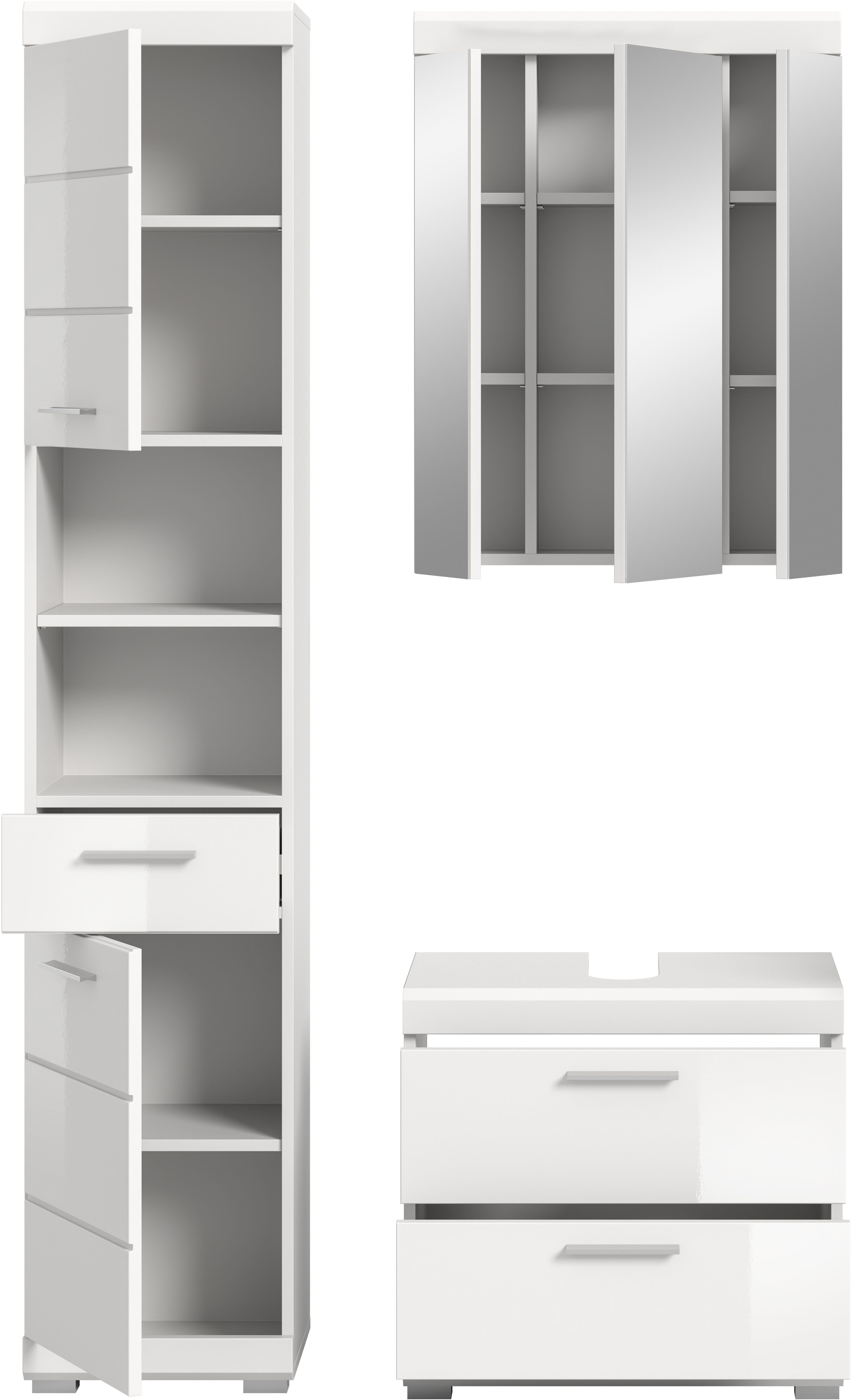 INOSIGN Badkamerserie Siena, 3-delig, bestaande uit: Hoge kast, wastafelonderkast, spiegelkast (set, 3-delig)