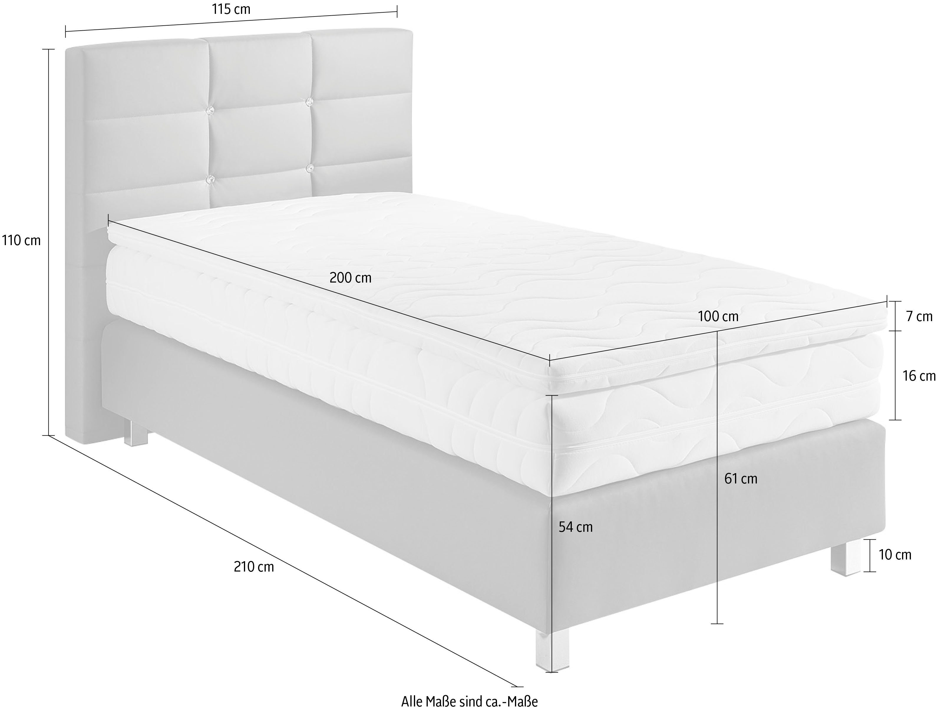 Westfalia Polsterbetten Boxspring met knopen in kristal-look, naar keuze met topmatras
