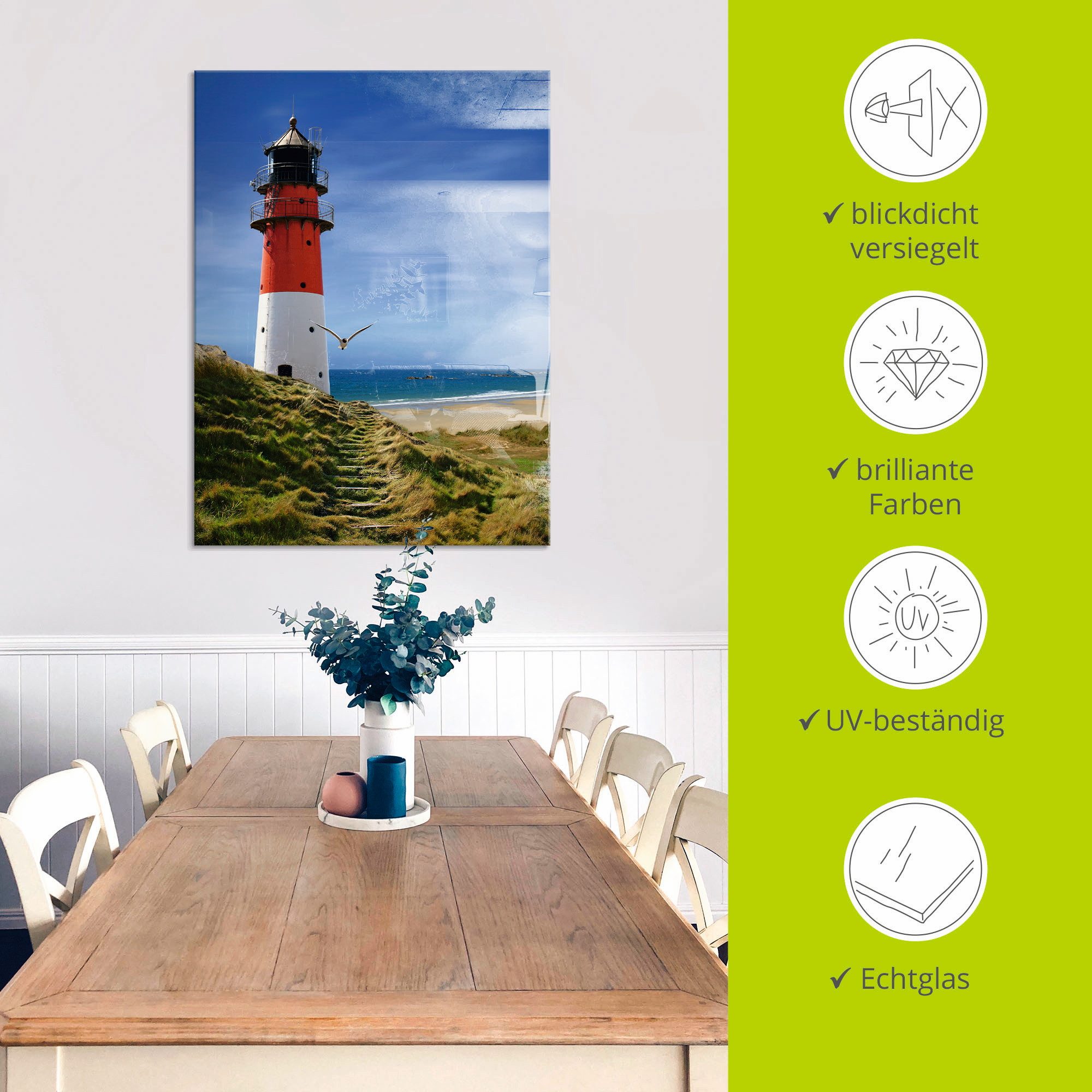 Artland Print op glas Vuurtoren aan de dijk in verschillende maten