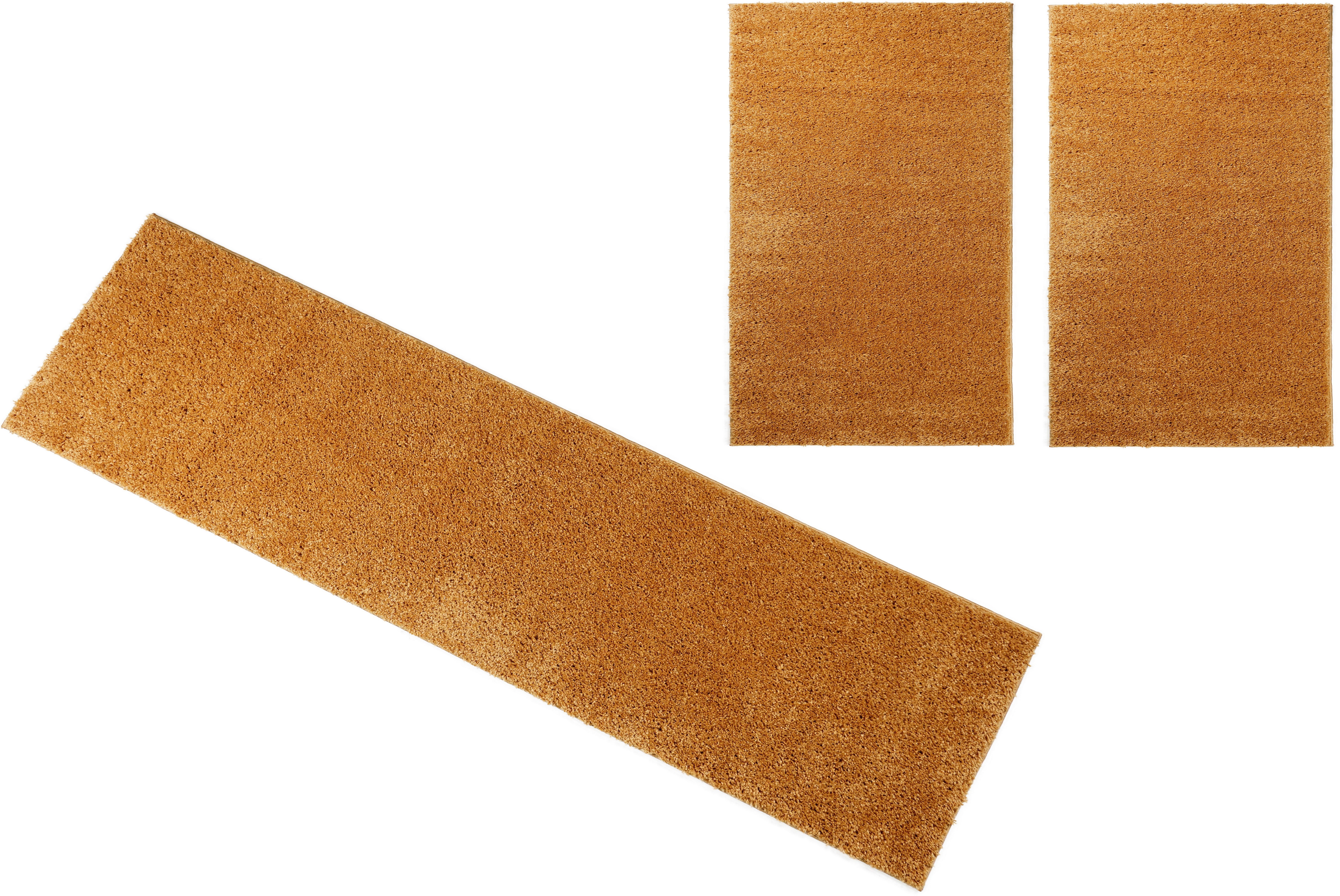 Bruno Banani Set slaapkamerkleedjes Shaggy Soft geweven, unikleuren, bijzonder zacht, slaapkamerkleed, loperset bedvloerkleden geel