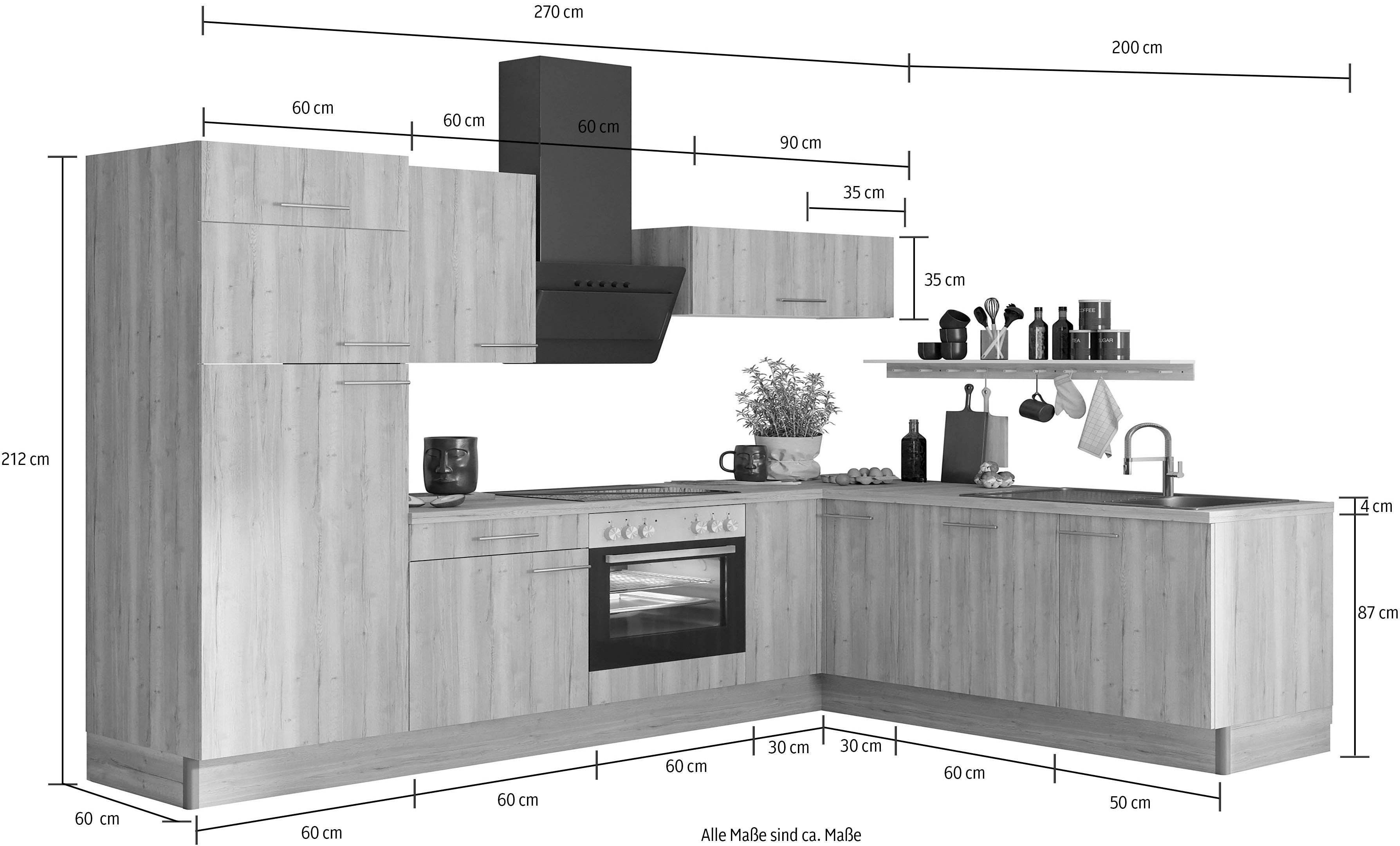 OPTIFIT Keuken Klara 270 x 200 cm breed, optioneel met elektrische apparaten